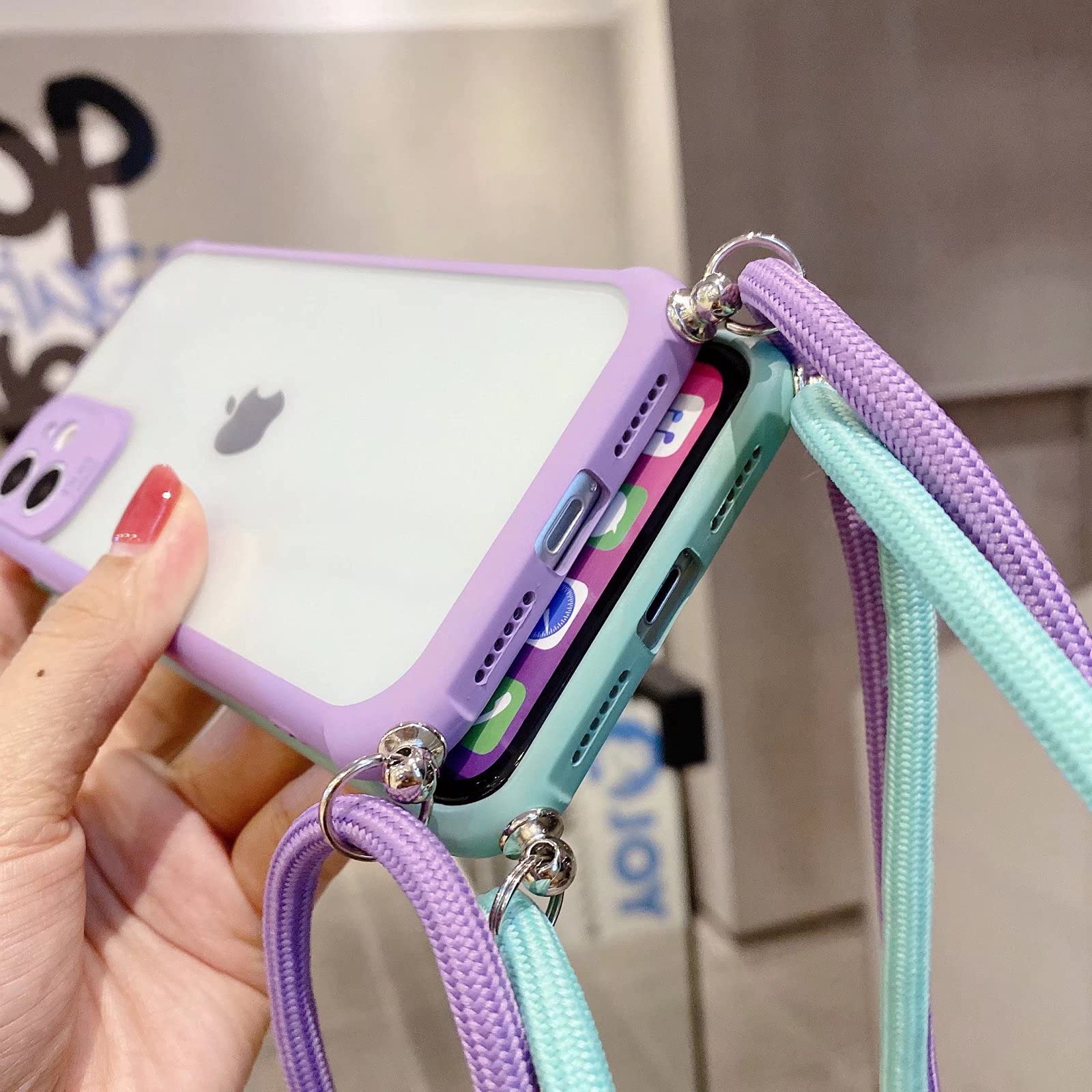 Emlivi Custodia per iPhone 13 Pro Max per cellulare per smartphone con tracolla in nylon, in