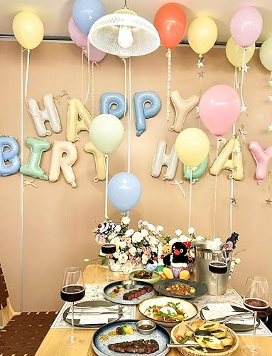 Miniatura 6 de Decoraciones de cumpleaños pastel, globos pastel con pancarta de globos de feliz cumpleaños, globos de macarrón, globo de látex de nube para