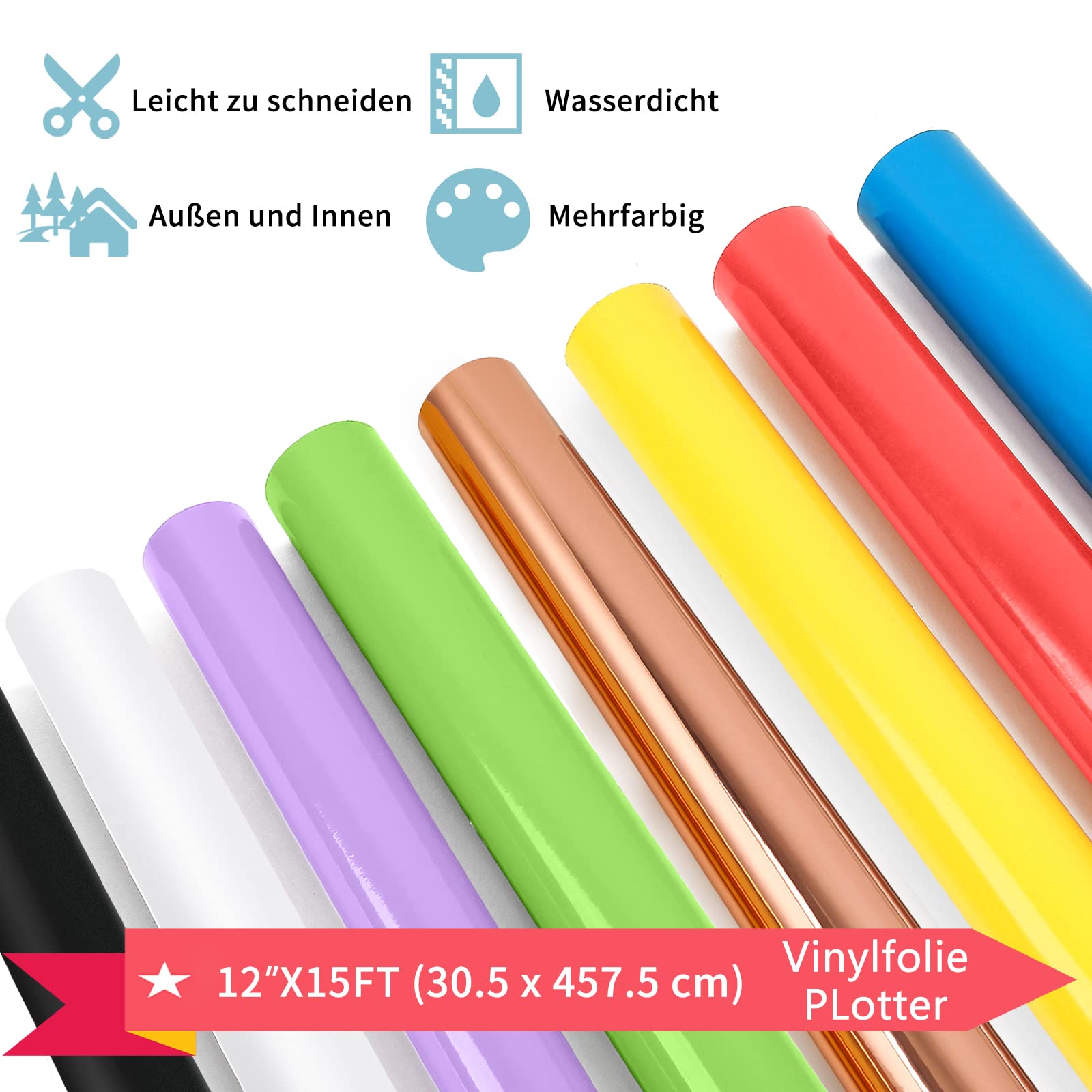 IModeur Lámina de vinilo para plóter negro 30,5 cm x 610 cm autoadhesiva brillante para Cricut Silhouette Cameo