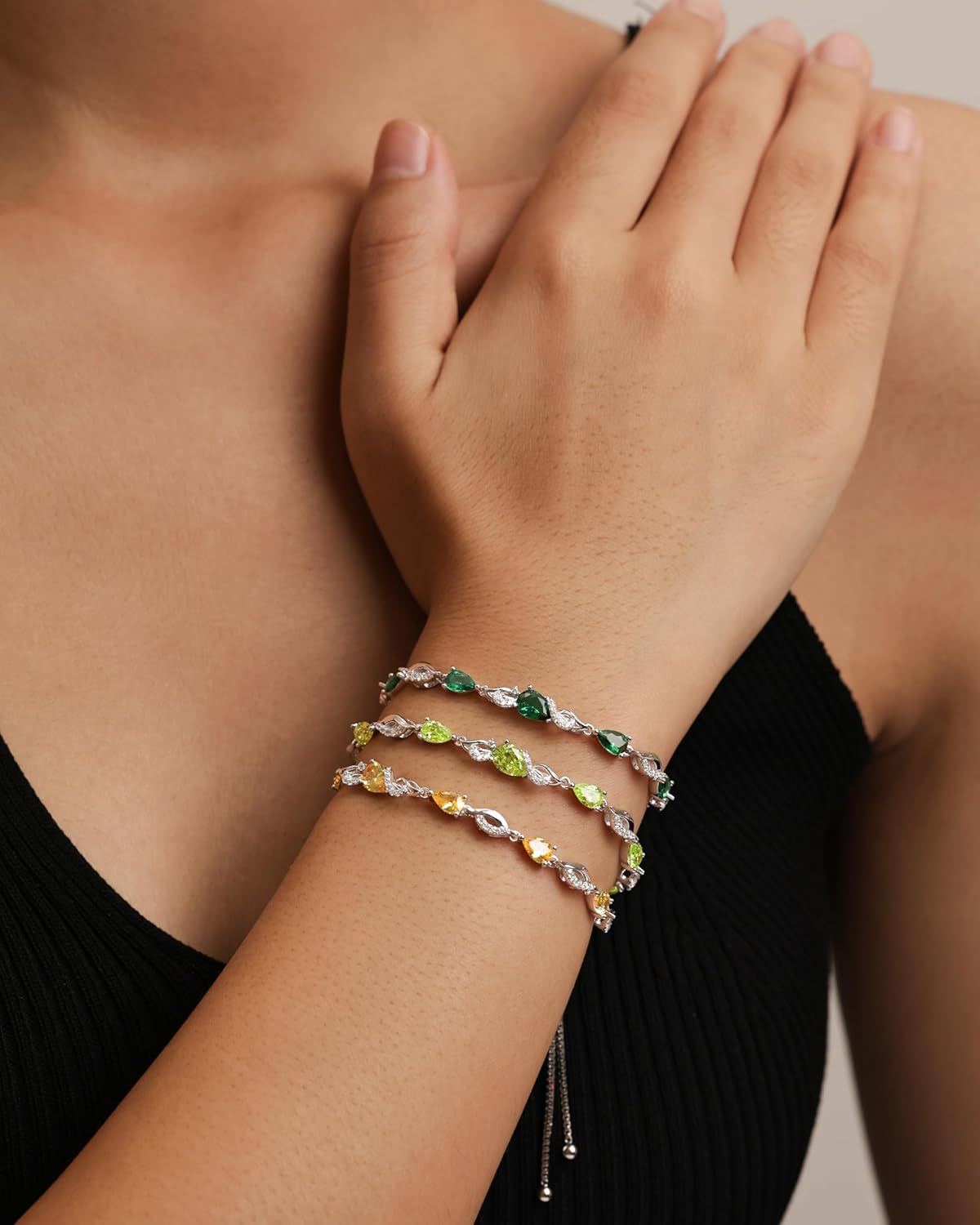 FANCIME Birthstone Teardrop Tennis Bracelet for Women, Sterling Silver 9x7mm main Gemstone Bolo Adjustable Chain Bracelet Fine Jewelry Birthday Gifts for Women Mom Wife Her - Image 3