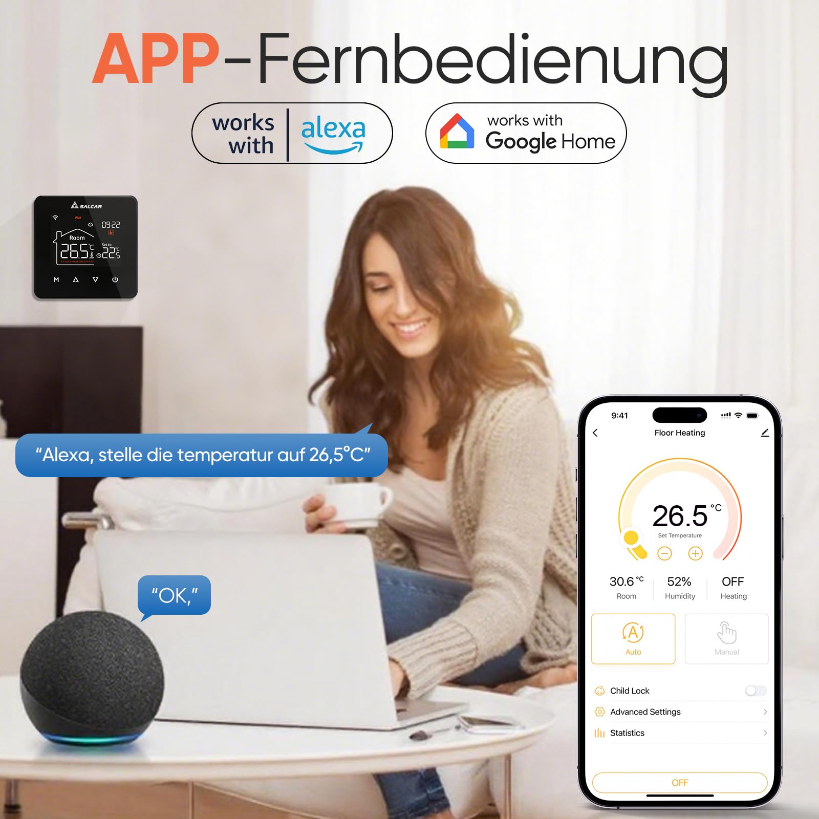 SALCAR WiFi Thermostat Heizung Smart für Wasser Fußbodenheizung Programmierbarer LCD Raumthermostat Boiler WLAN Thermostate Heizung Digital Fussbodenheizung Kompatibel Alex Google Home 3A SALCAR WiFi Thermostat Heizung Smart für Wasser Fußbodenheizung Programmierbarer LCD Raumthermostat Boiler WLAN Thermostate Heizung Digital Fussbodenheizung Kompatibel Alex Google Home 3A