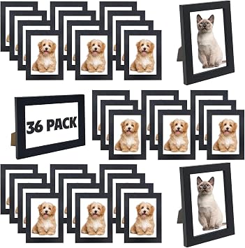 WHEATHUSK Set of 36 Picture Frame Bulk 4x6 Photo Picture Frames Gallery Wall Photo Frames Simple Black Picture Frames for Wall or Tabletop Display Photos, Paintings, Artwork