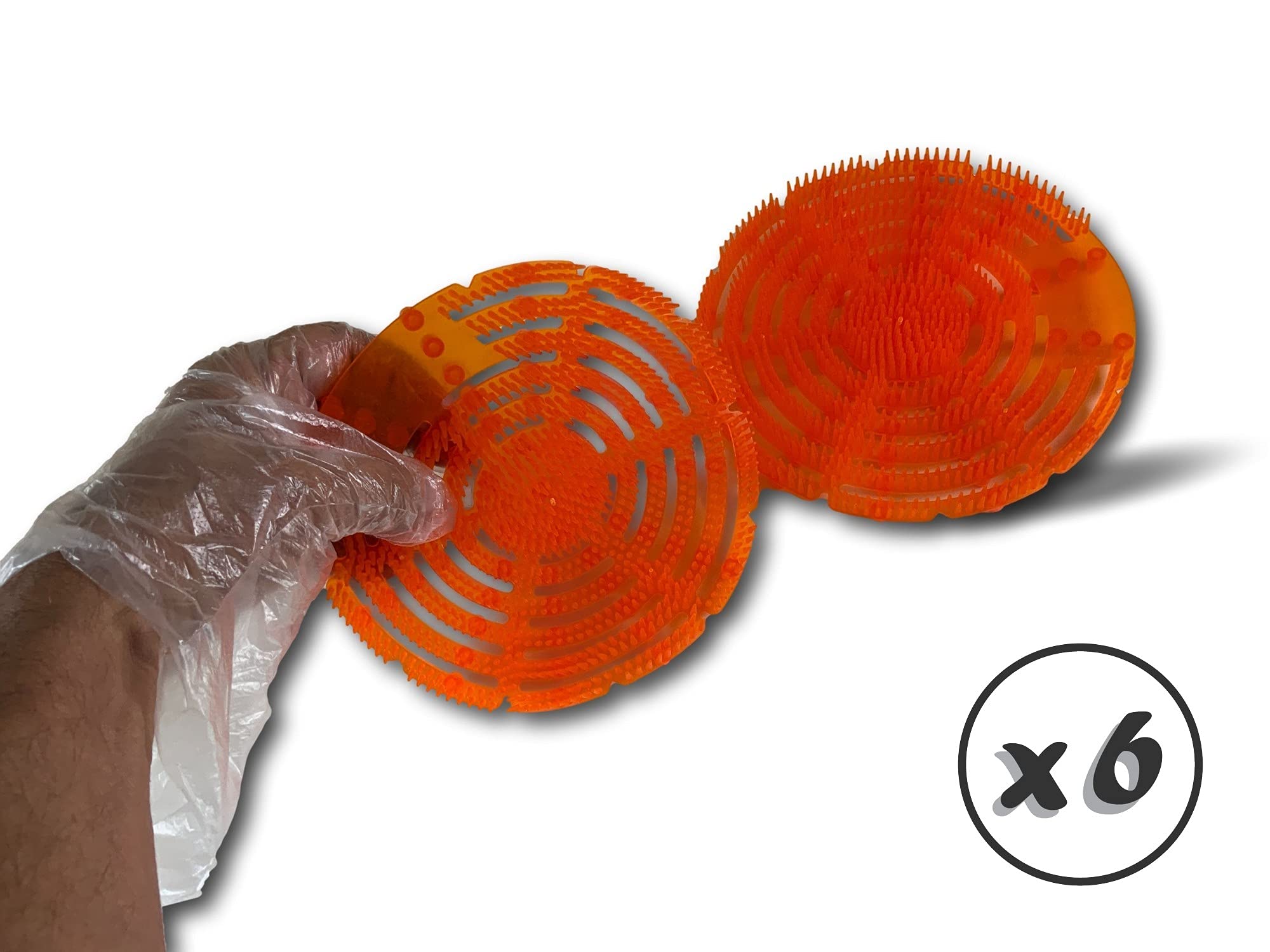 Zestaw 2 ekranów do pisuarów antysplash | Zestaw 6 | Ø 17 cm | Zapach mango | odświeżacz powietrza | Antybakteryjny | Pomarańczowy | Filtr | Pasuje do wszystkich pisuarów | Hotel Restoration School | Kibros URISPLORx6