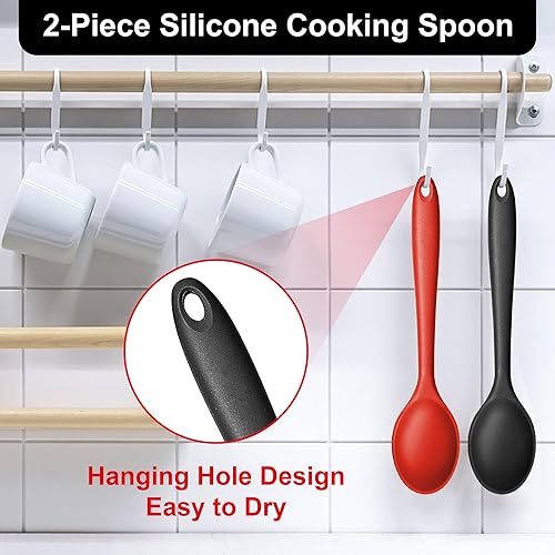 Miniatura 5 de E-far Juego de 2 cucharas de cocina de silicona, resistentes al calor, cucharas de cocina antiadherentes para hornear, agitar, servir, no tóxicas y
