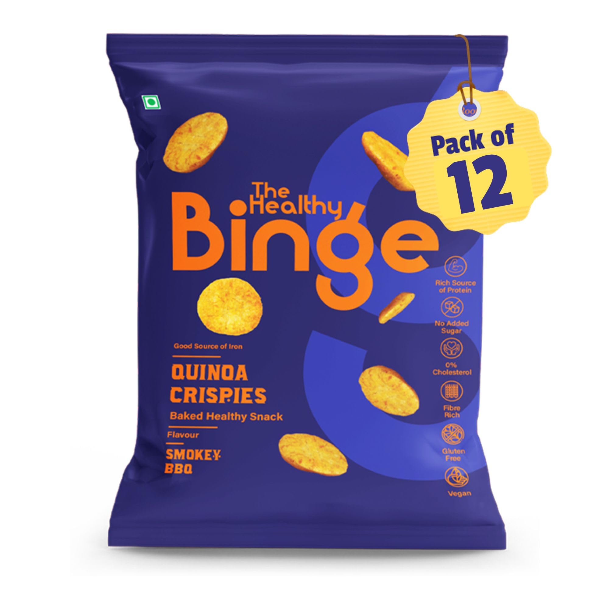 The Healthy Binge Quinoa Chips Baked Chips Snacks |Healthy snacks for kids and adults | Smokey BBQ Flavour | Protein and Fiber Rich | Gluten Free | 0% Cholesterol | Pack of 12 (40 Gm X 12)-image-15