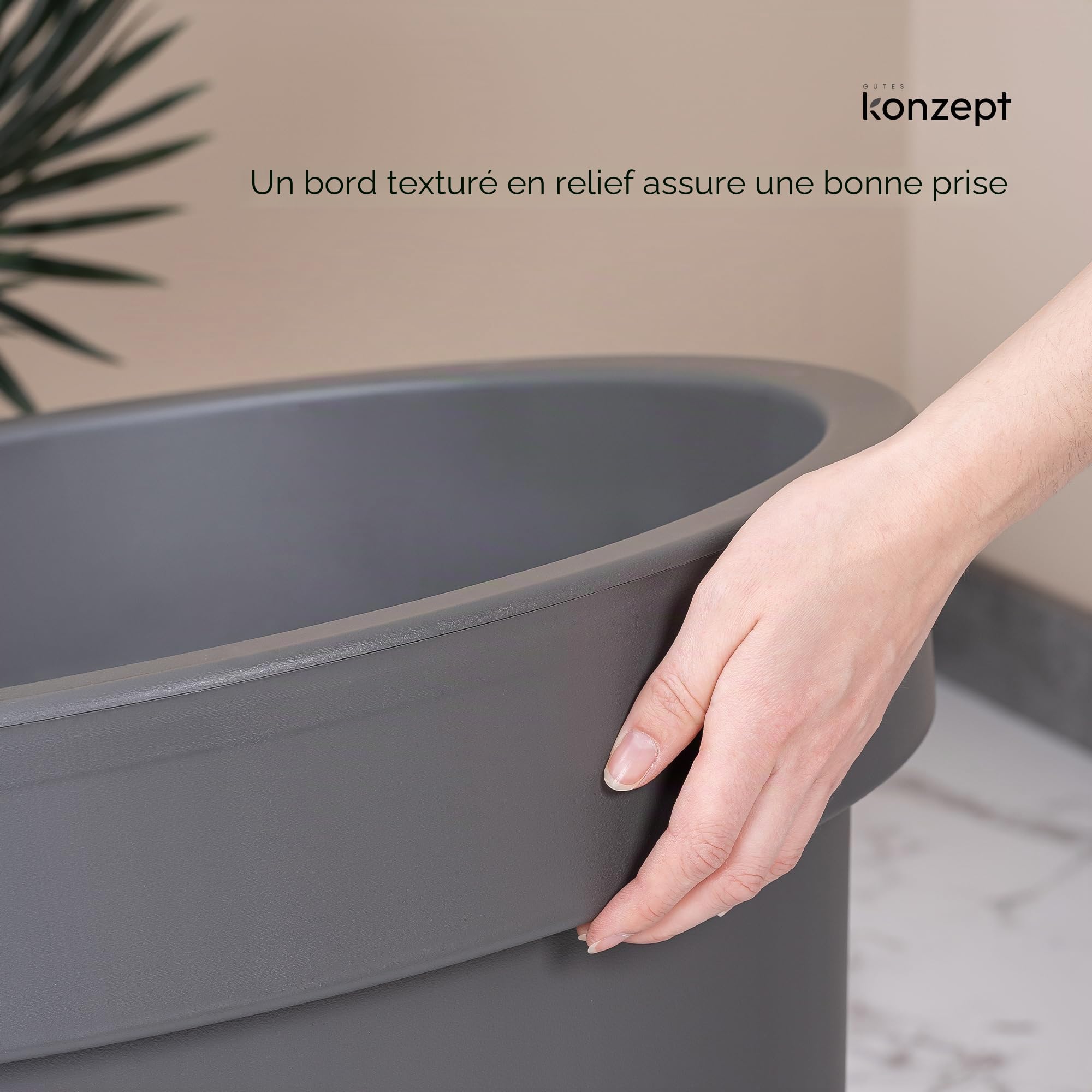 KONZEPT Pot de fleurs de 58 cm de diamètre, 52 cm de hauteur - Grand pot extérieur de 87 l de forme conique, robuste et stable, en plastique, résistant aux UV et au gel, pour intérieur et extérieur