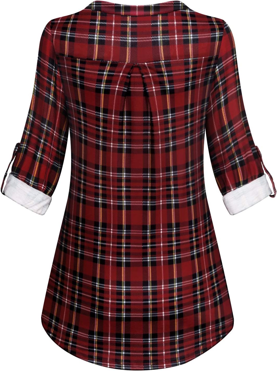 Tanst Sky Womens Casual Long Sleeve Zipped V Neck Plaid Tunic Blouses - Image 5