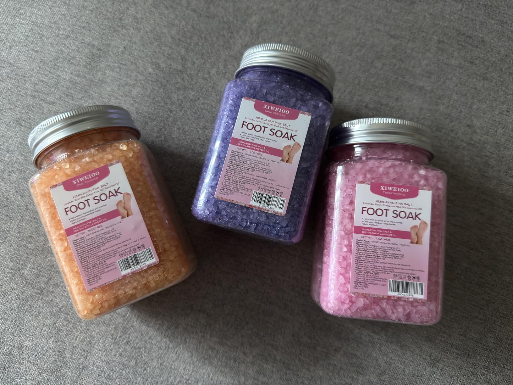 xiweioo Himalayan Pink Salt Kit Pack of 2 Natural Foot Soak Salts Epsom Salt Essential Oils Lavender Orange Rose Scent Dead Sea Salt Moisturizing Skin Tea Tree Oil Care for Women