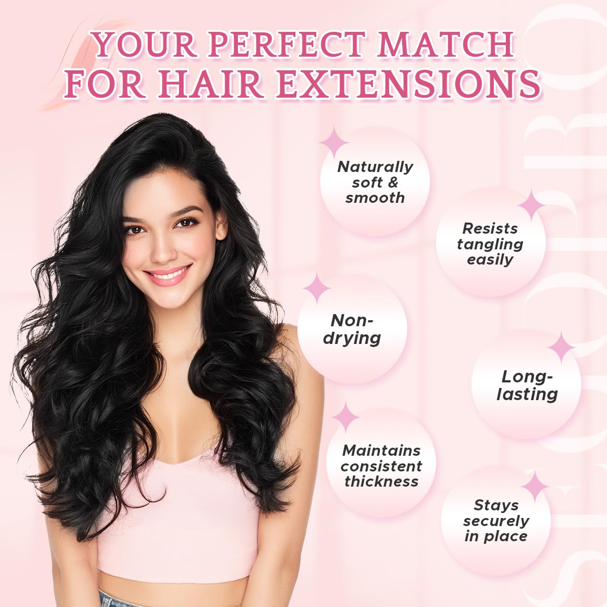 SEGO Pro Clip in Hair Extensions 8 Pcs 18 Clips Full Head Synthetic Fiber Hair Pieces for Women Curly 24 Inch (Dark Black) - Image 3