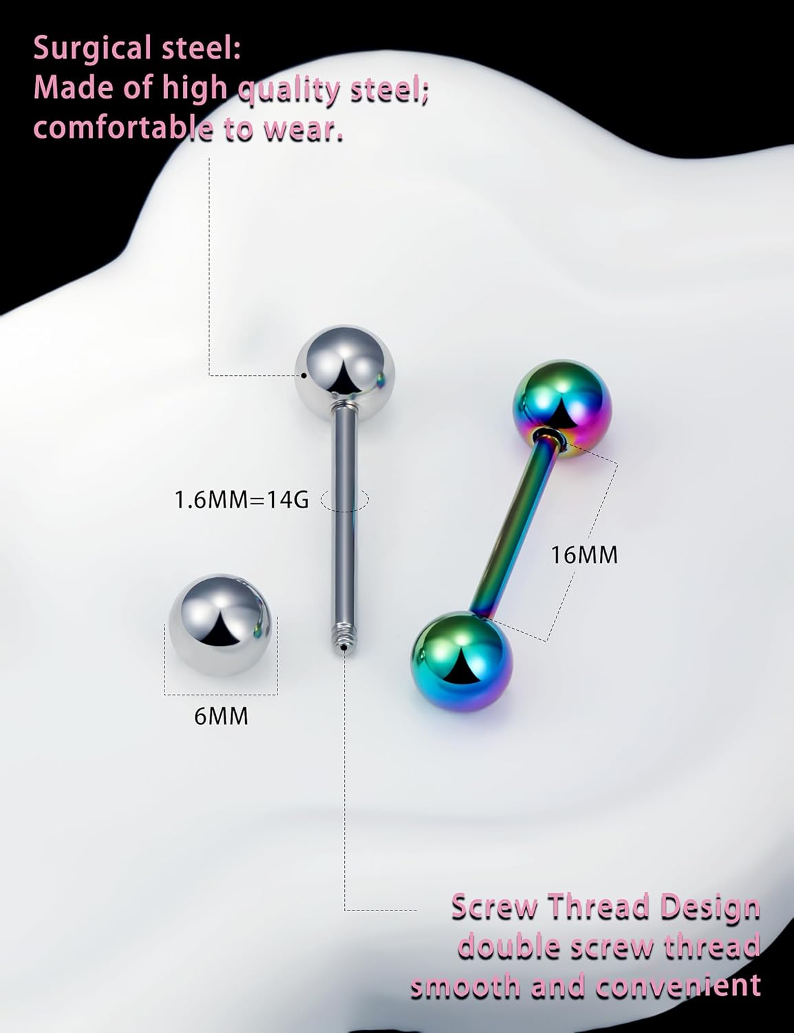 Oufksiyy Tongue Rings Nipple Piercing Jewlery Surgical Steel 16mm 14G Tongue Piercing Jewelry Nipplerings for Women Men Tongue Jewelry Nipple Jewelry 14 Gauge Nipple Barbell 6 Pair - Image 4