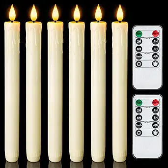 Homemory Real Wax LED Flameless Taper Candles with Remote Timer, 9.6 Inches Ivory Fake Candlesticks, Dripless Battery Operated Window Candle with 3D Flickering Flame for Fireplace Xmas Halloween