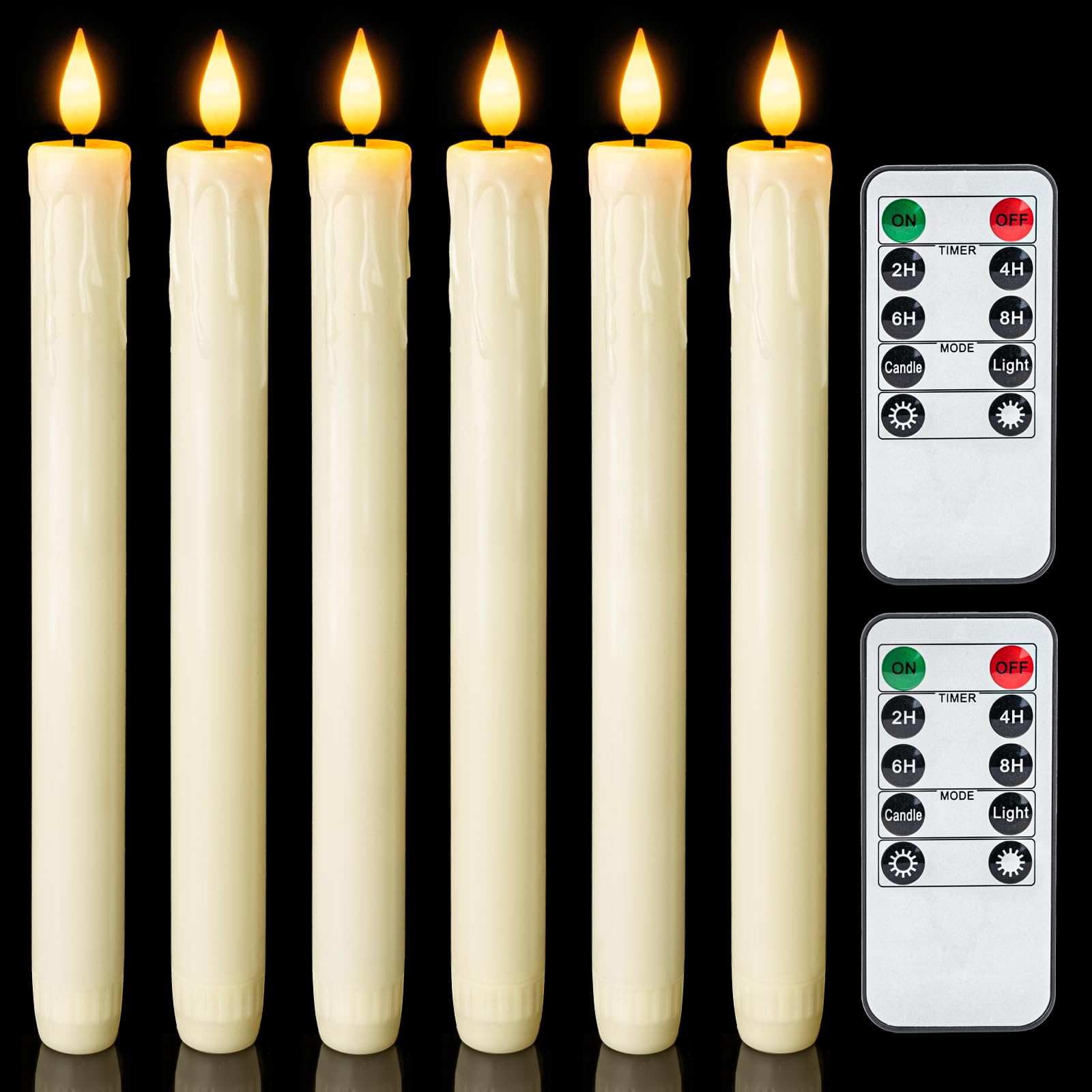 Homemory Real Wax LED Flameless Taper Candles with Remote Timer, 9.6 Inches Ivory Fake Candlesticks, Dripless Battery Operated Window Candle with 3D Flickering Flame for Fireplace Xmas HalloweenHomemory Real Wax LED Flameless Taper Candles…