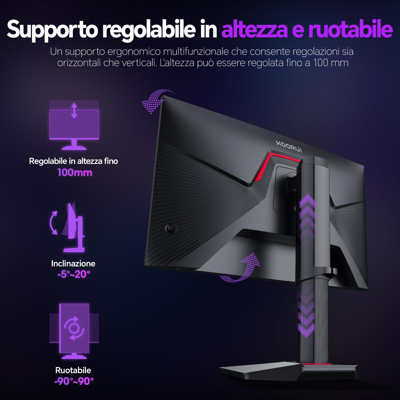 KOORUI G2722P Monitor Gaming QHD 27" piatto, Fast IPS, 200 Hz, 1 ms, altezza regolabile (2560 x 1440, HDR 400, 400 nit, 95% DCI-P3, HDMI, DisplayPort)