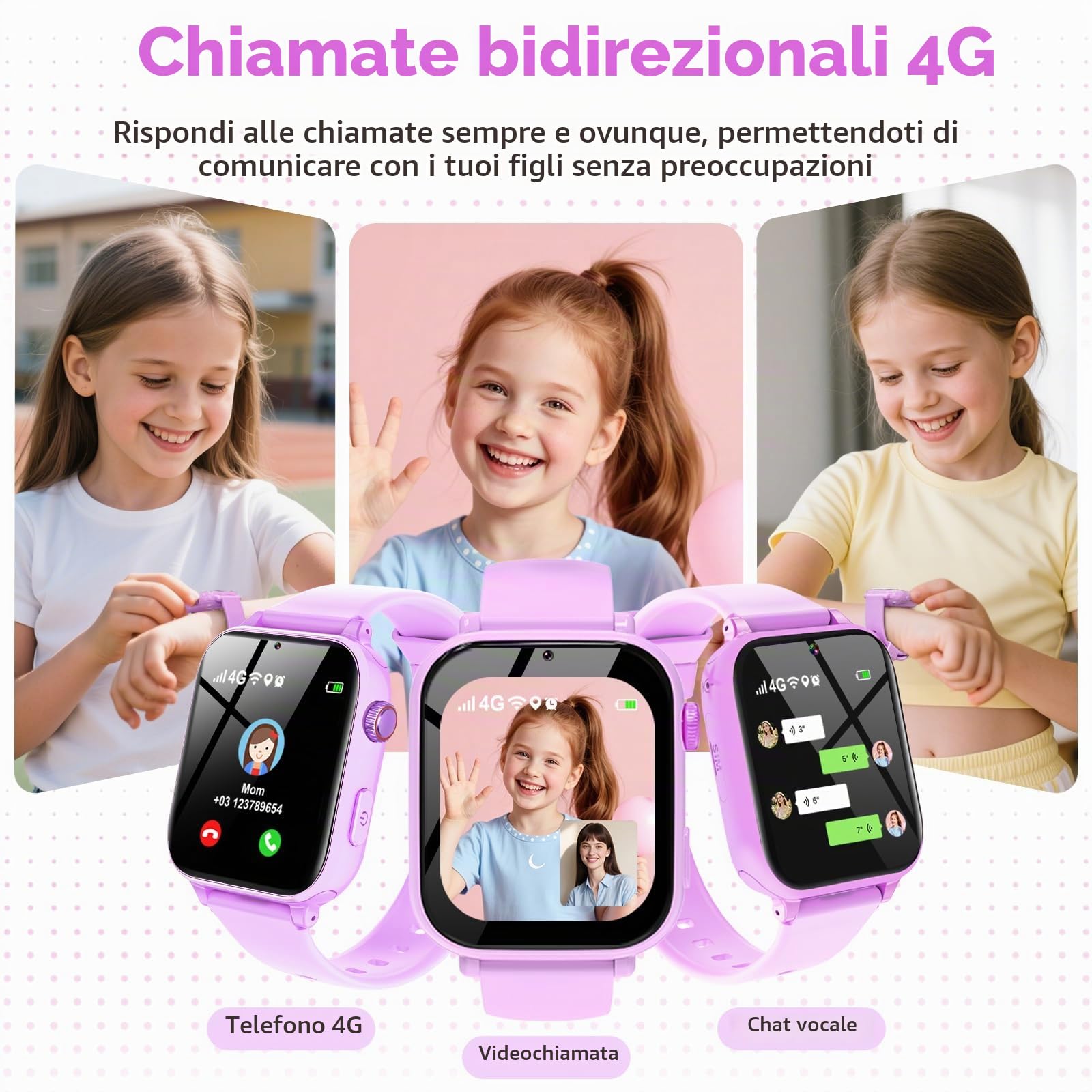4G Orologio Smartwatch Bambini, Smart watch per Bambini con GPS, Telefono, Videochiamate, Chat Vocale, SOS, Modalità Scuola, Contapassi Orologio Intelligente Regalo Ragazzi Ragazze 4-12, Viola