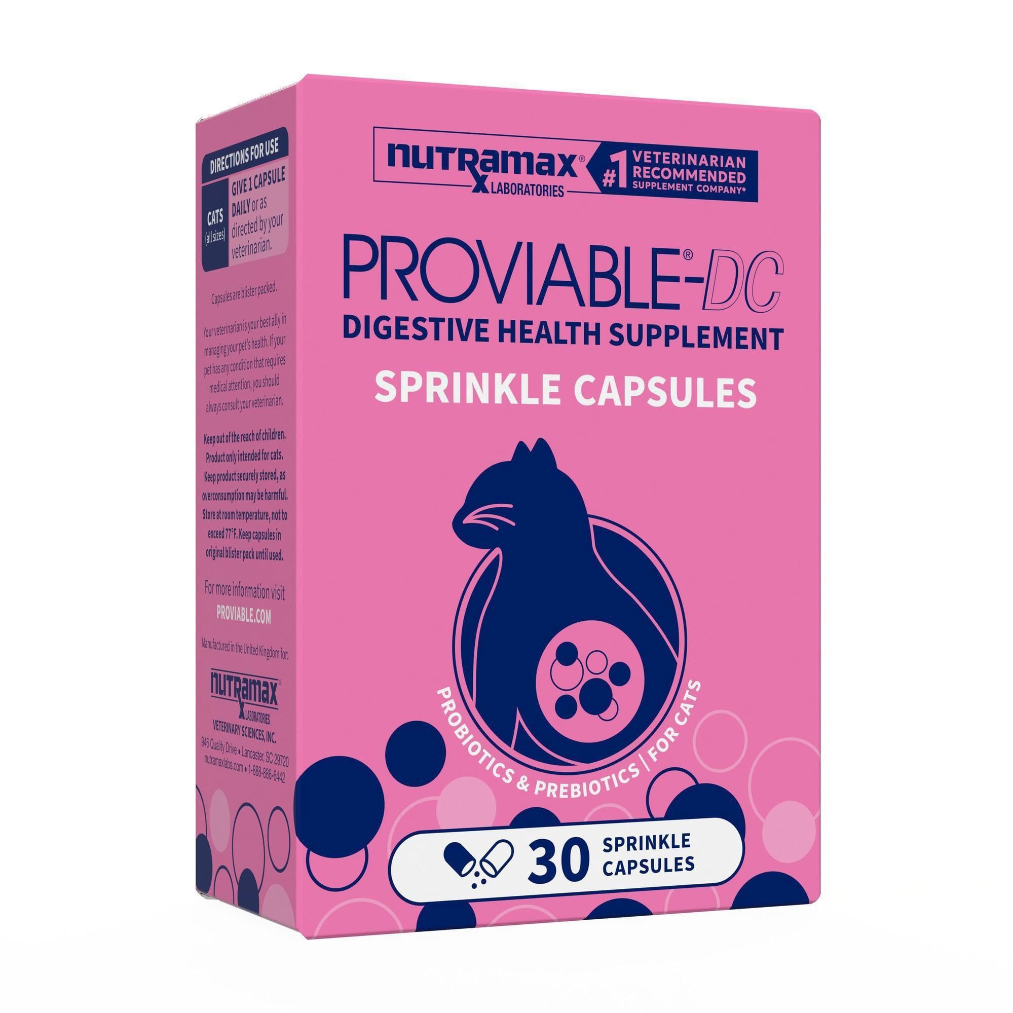 Nutramax Proviable Probiotics for Dogs & Cats, Sprinkle Capsules, 30ct | Probiotics for Cats and Dogs, Plus Prebiotics, Daily