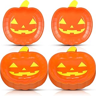 Newtay 100 Pcs Halloween Paper Plates Orange Pumpkin Shape Party Tableware Supplies Disposable for Appetizer Lunch Dinner and Dessert