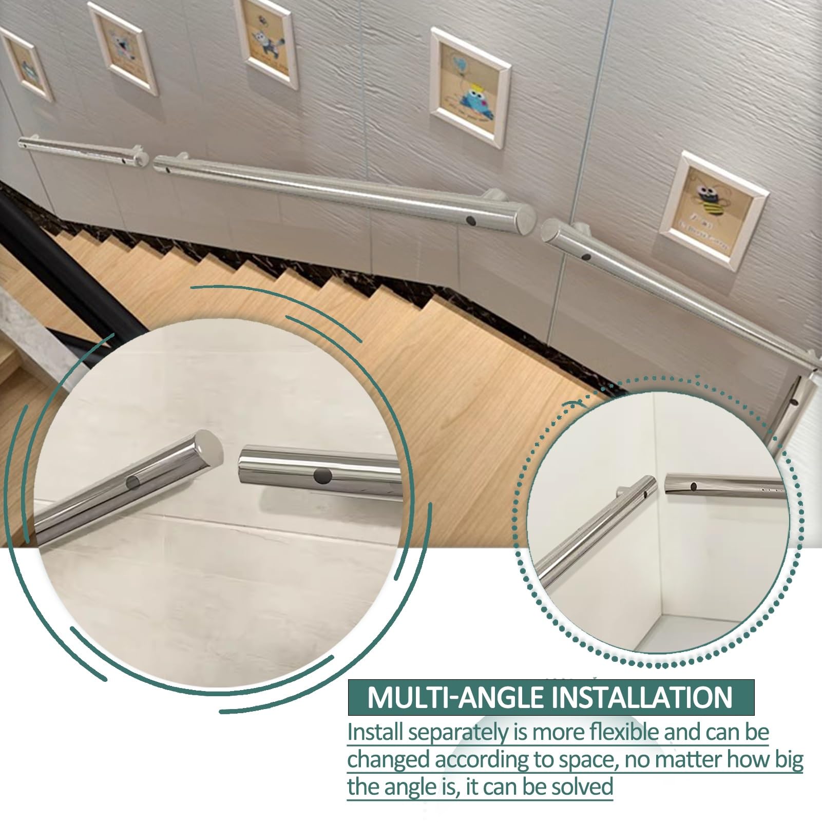 Wsporniki schodów ze stali nierdzewnej – wspornik balustrady wewnętrznej/zewnętrznej antypoślizgowy uchwyt 350 cm bezpieczeństwo na schodach mocna konstrukcja montażu ściennego
