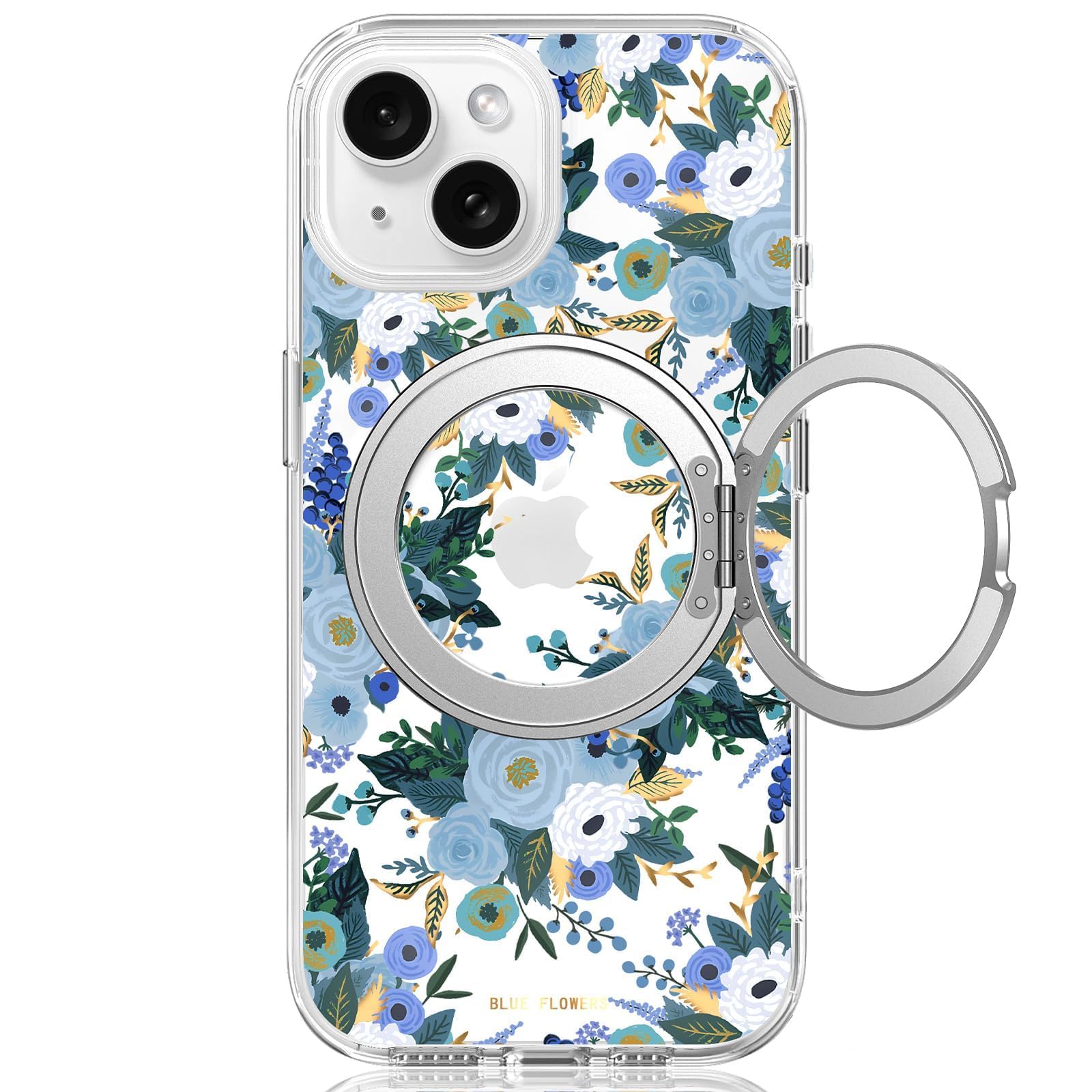 FEWGEY for iPhone 15 Case with MagSafe Stand Ring for Women, Cute Spring Floral Design with 360° Kickstand Holder Magnetic Shock Proof Heavy-Duty