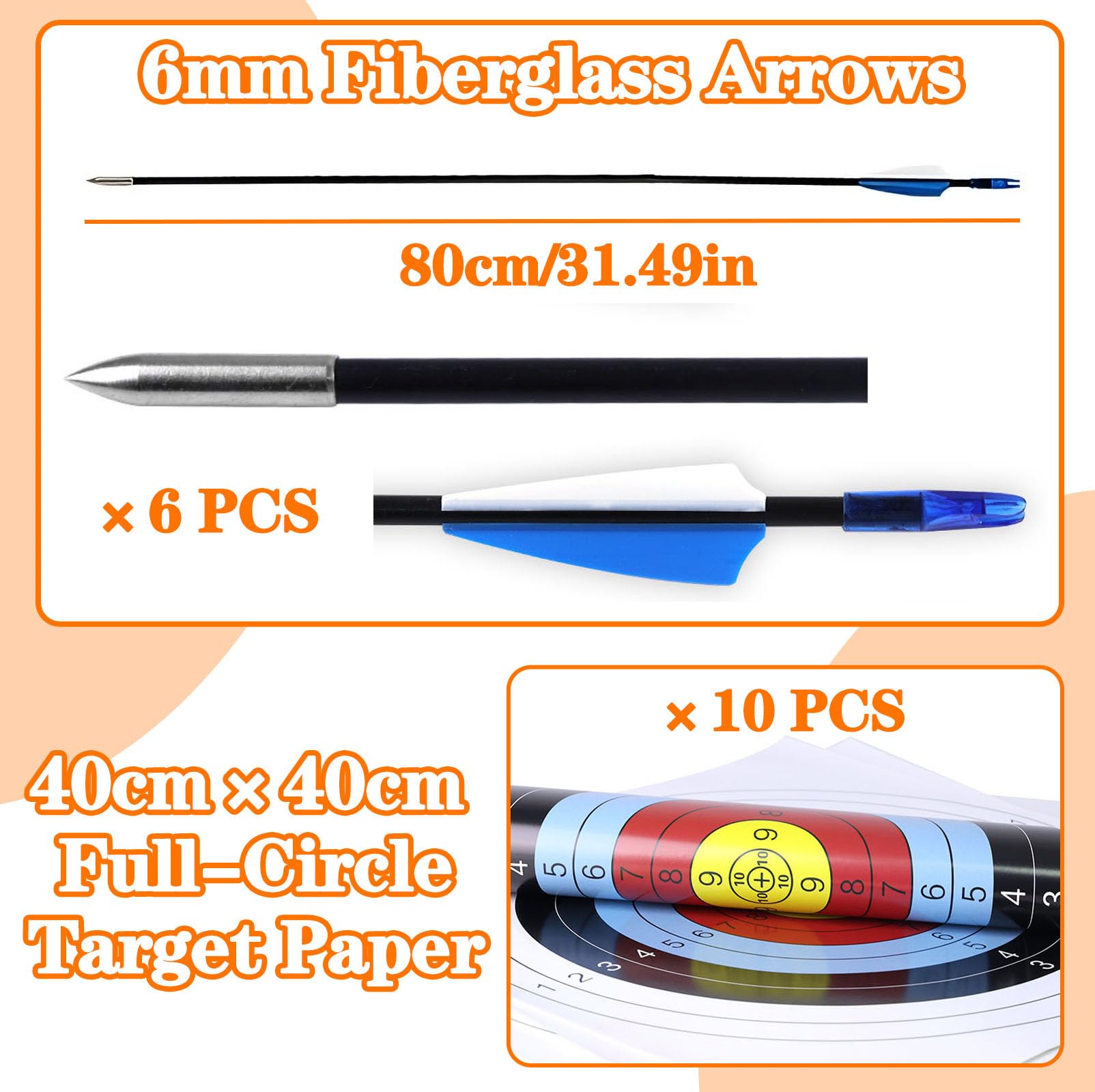 Ensemble Arc et Flèche Recurve 40 lbs avec 6 Flèches en Fibre de Verre & Protège-Bras, Tir à l'arc de Chasse Take-Down pour Adulte, Arc Entraînement Cible Extérieur Ergonomique pour Jeunes et Débutant