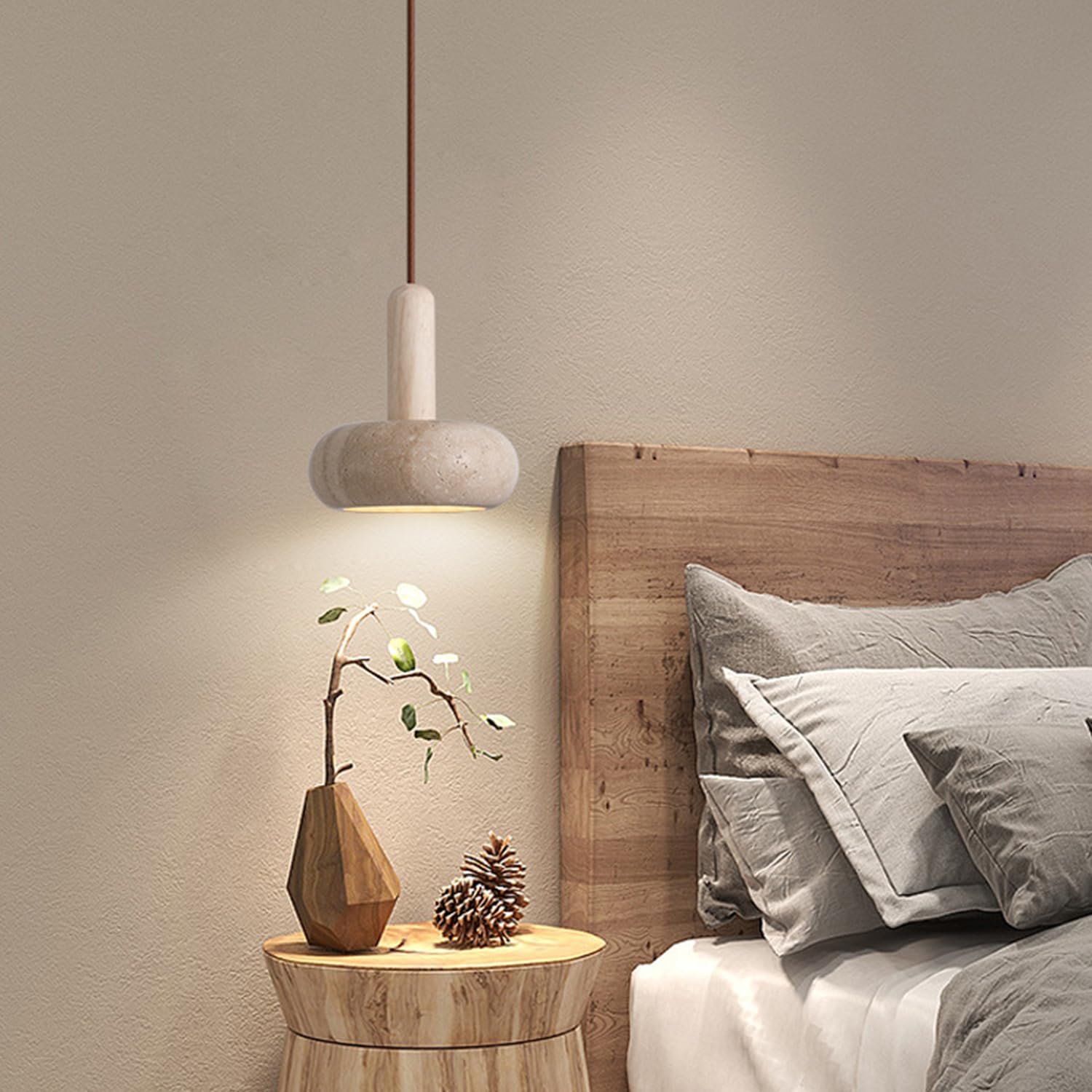 Huayusedf Tricolor Light Natural Yellow Travertine Pendant Lamp Wooden Light Decor Japandi Fixture For Dining Room, Bedside, Mini Lights For Kitchen Island