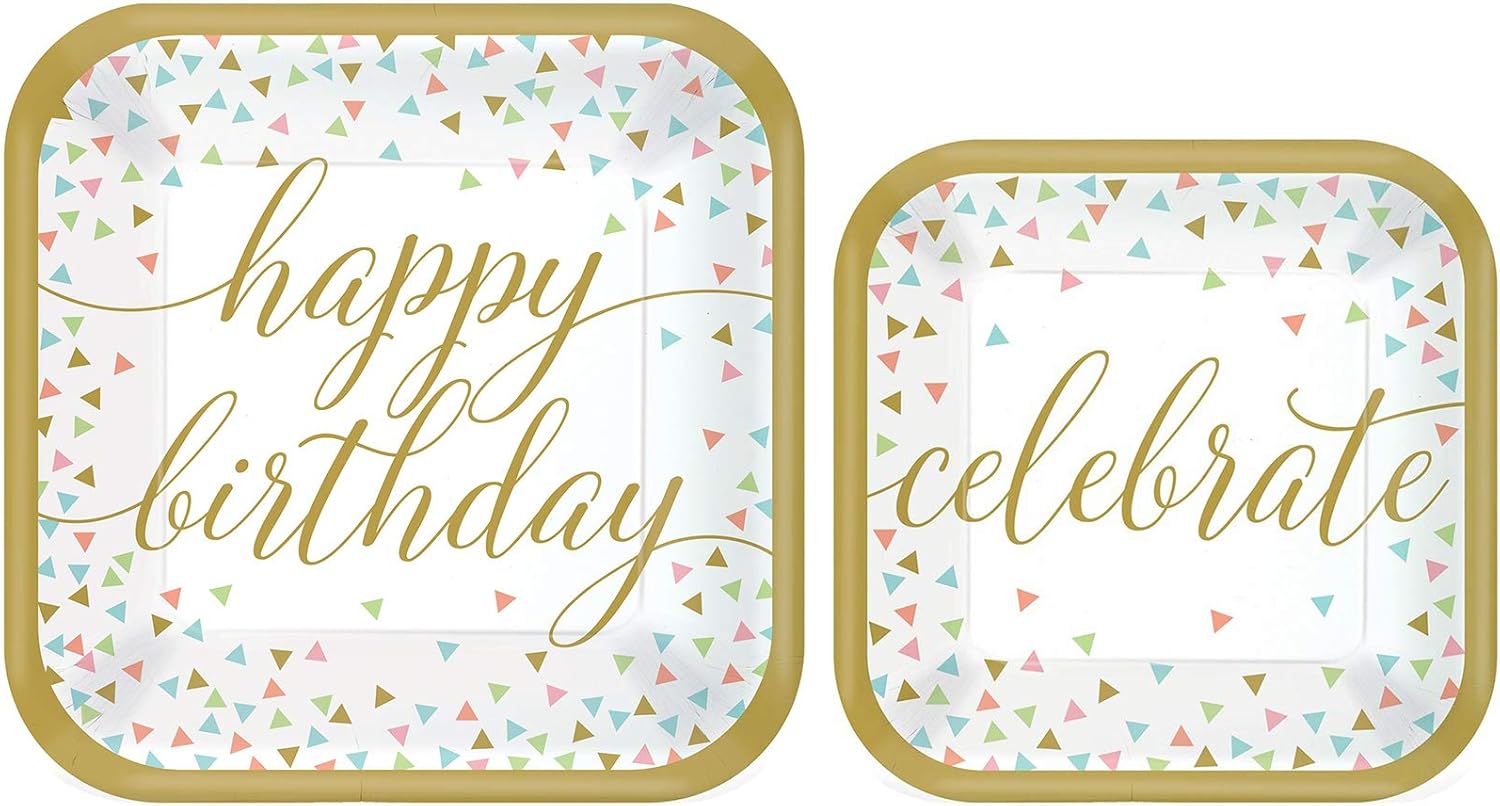 Stephanie Imports Happy Birthday Confetti Pack! Disposable Paper Plates, Napkins and Cups (Set for 16)