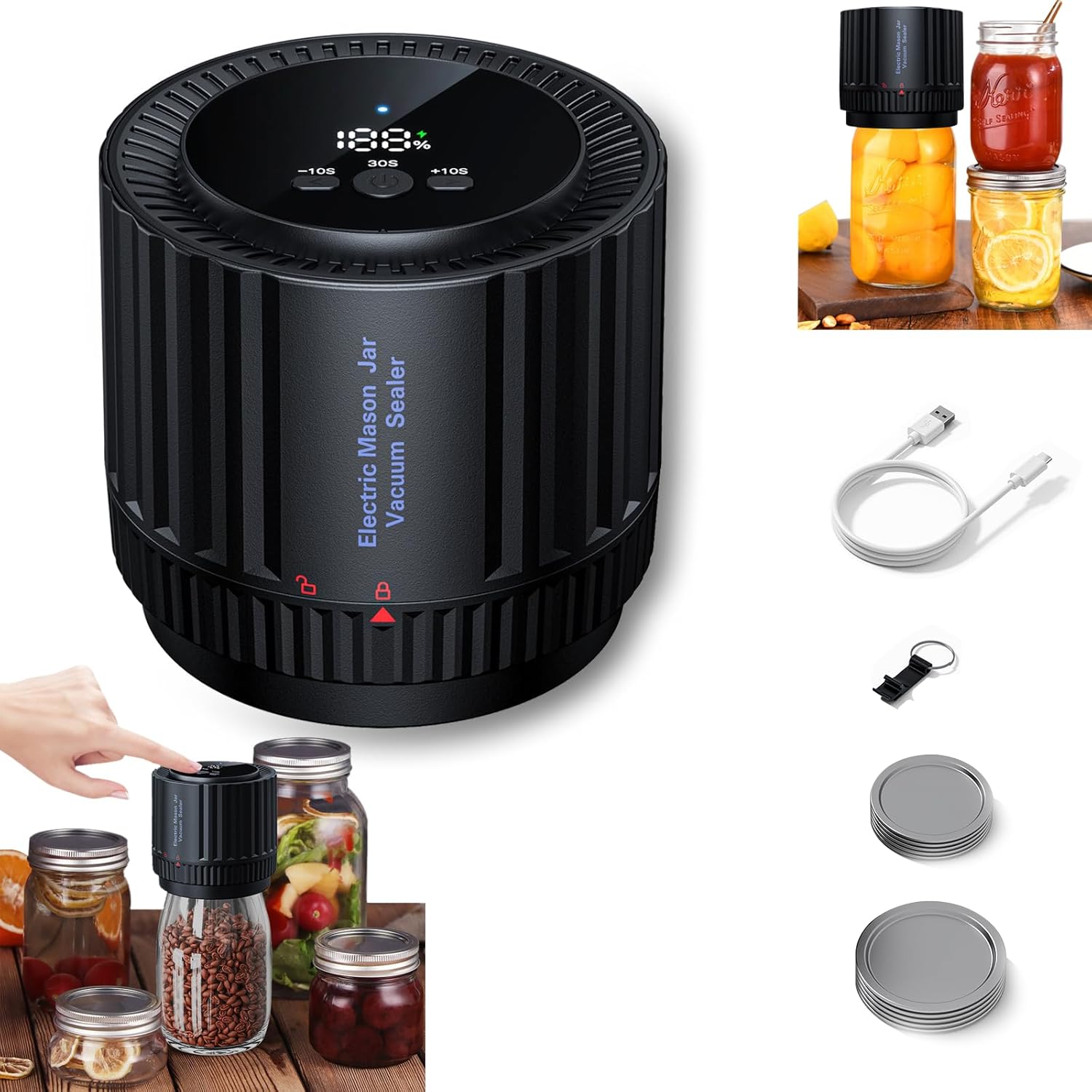Smart Saker, Electric Mason Jar Vacuum Sealer Kit for Food Storage Kitchen Saver