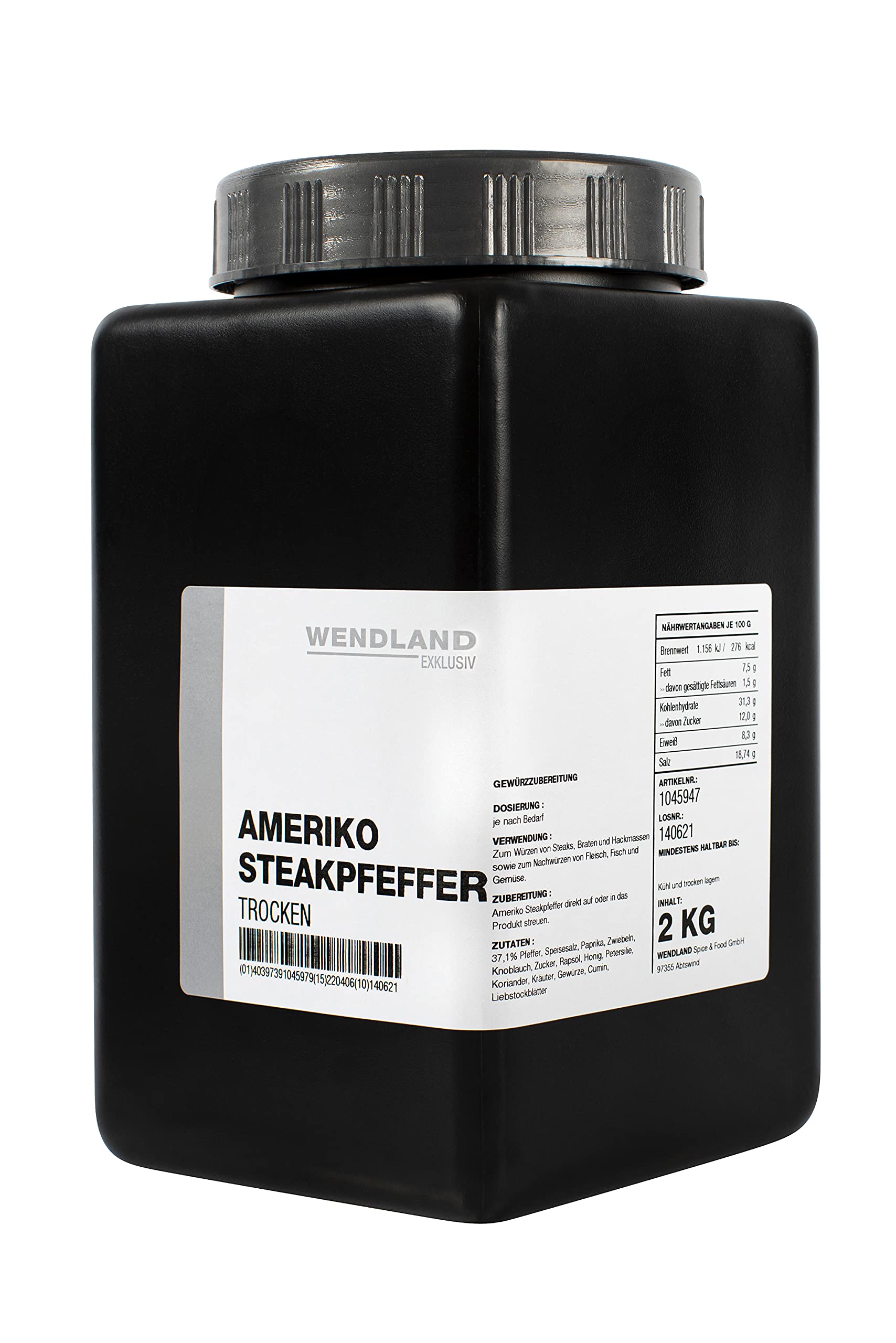 Wendland Ameriko Steakpfeffer, 2 kg BBQ- und Grillgewürzzubereitung mit geschrotetem Pfeffer