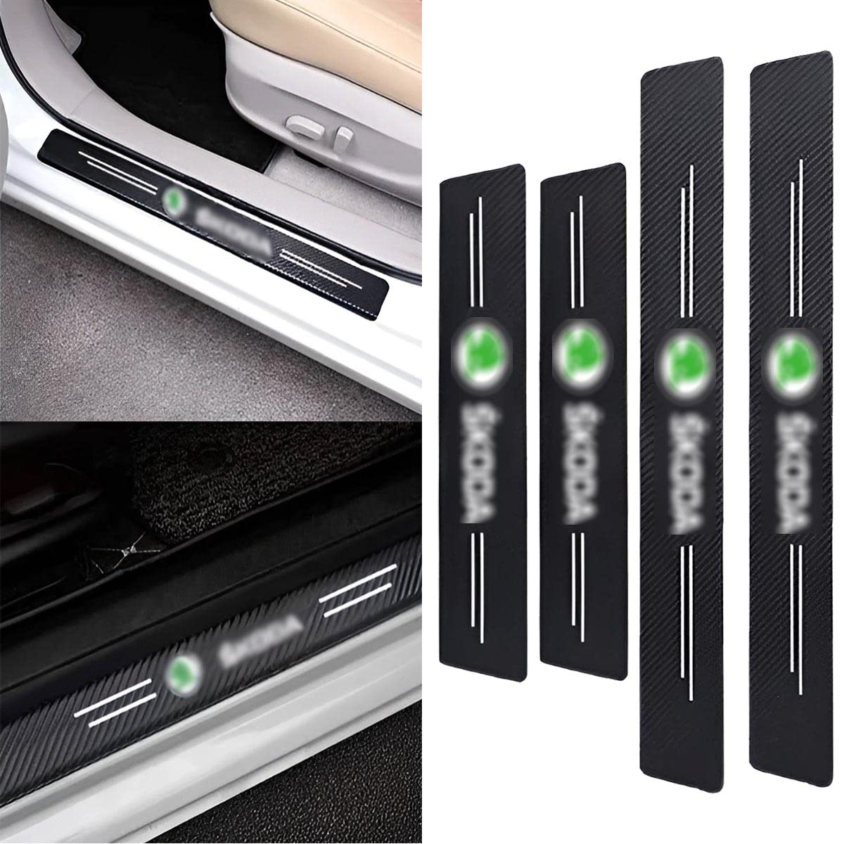 FOVANI Carbon Fiber Style Leather Door Sill Protector AntiDirty Scuff