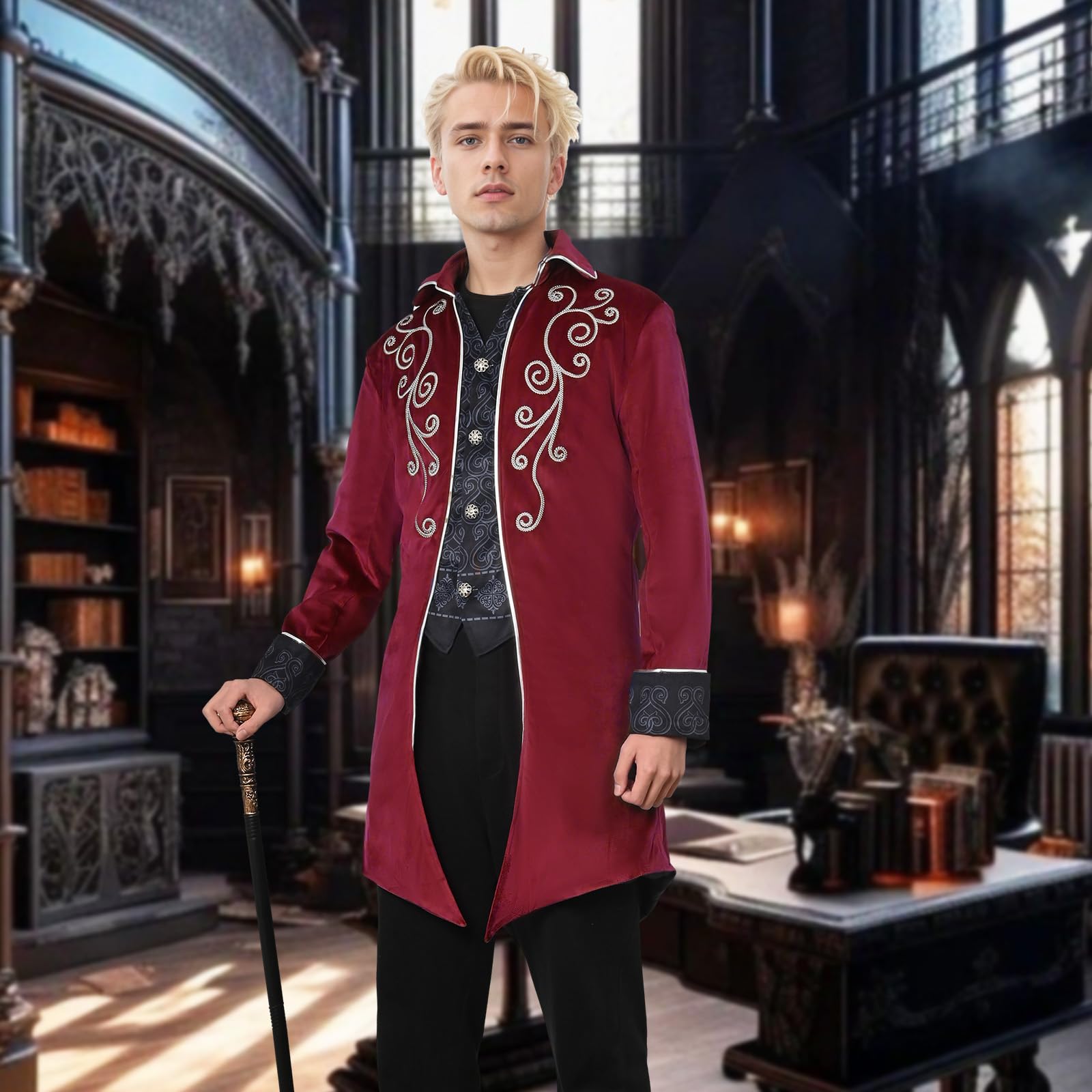 Chaqueta Steampunk para hombre, abrigo gótico vintage bordado de manga larga para hombre, disfraz victoriano para fiesta de baile y temática steampunk