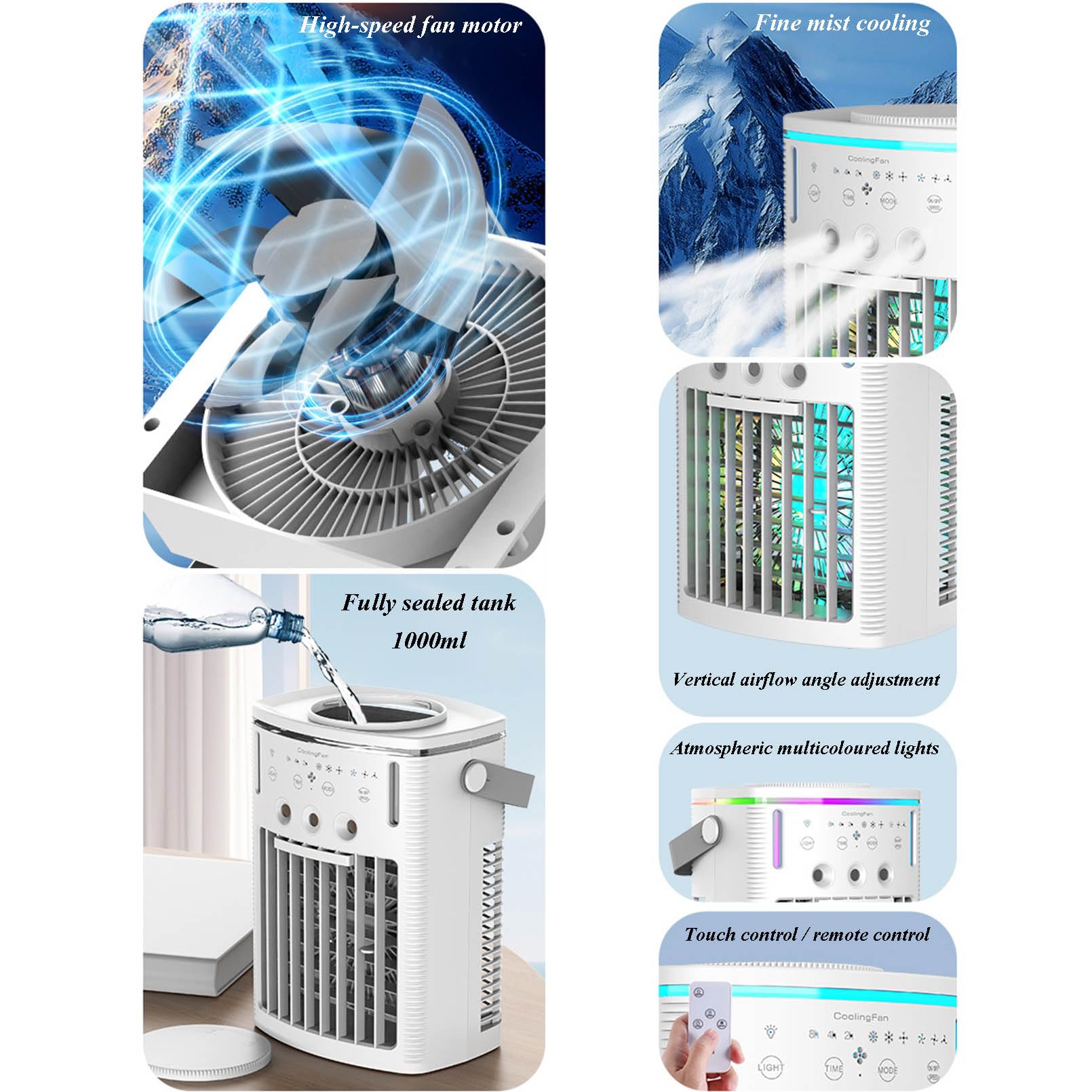 Przenośne klimatyzatory 3 w 1 przenośny klimatyzator osobisty mały klimatyzator ze zbiornikiem na wodę 900 ml timer 2/4H mały wentylator chłodzący z oscylującym 70° chłodnicą powietrza dla Roo