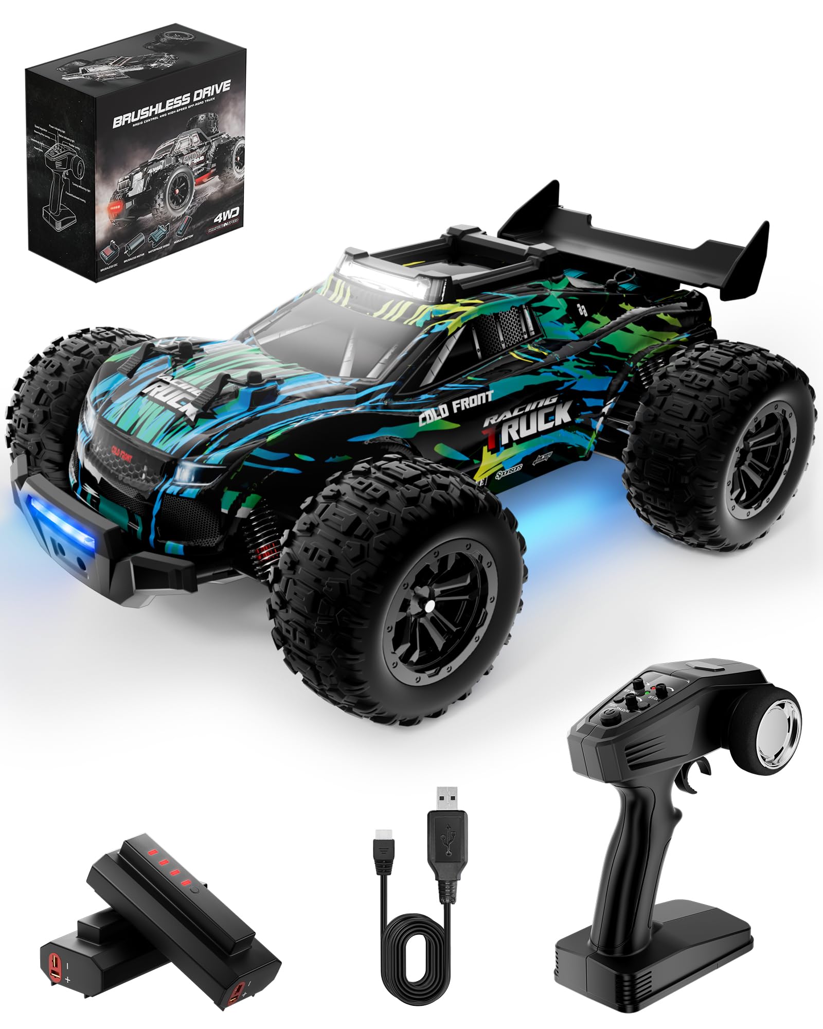 Kiztoys® Coche Teledirigido, Monster Truck RC de 2,4 GHz, Escala 1:16, Tracción en Las Cuatro Ruedas Proporcional, 35+ km/h, Todoterreno, RC Truggy RTR, Apto para Niños y Niñas