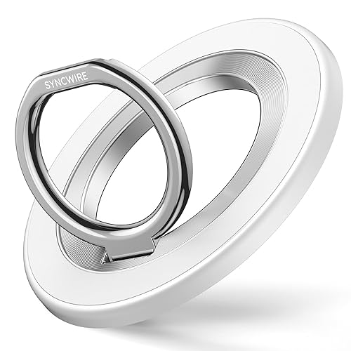 Magnetic Phone Ring Holder for MagSafe, Syncwire Grip Finger Kickstand with Two-Sided Magnet MagSafe Car Mount Compatible iPhone, Android, Accessories, Off-White (SW-RH809) - White - Single ring