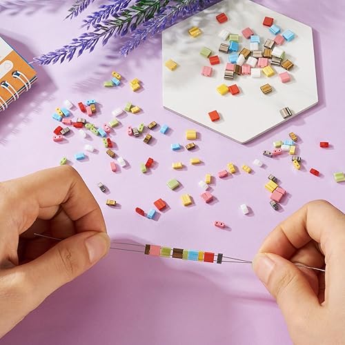 Miniatura 7 de Craftdady 560 cuentas rectangulares de vidrio con semillas de cristal, 8 colores, cuentas de Tila de brillo de 2 agujeros para fabricación de joyas