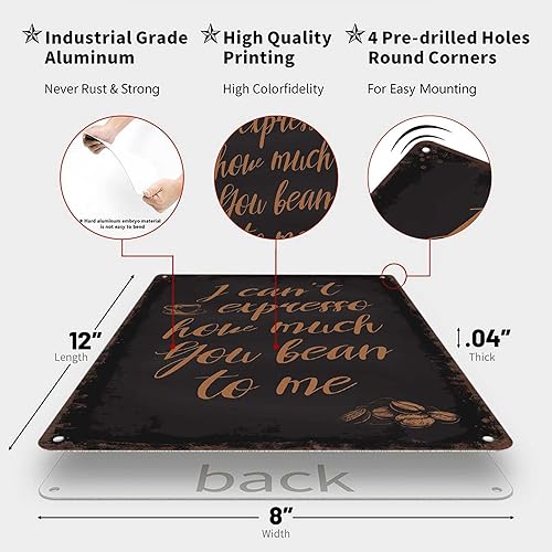 Miniatura 2 de LAHUTK Cartel divertido cartel de granos de café, arte de pared de metal expreso para oficina, dormitorio, bar, garaje, decoración de 8 x 12 pulgadas