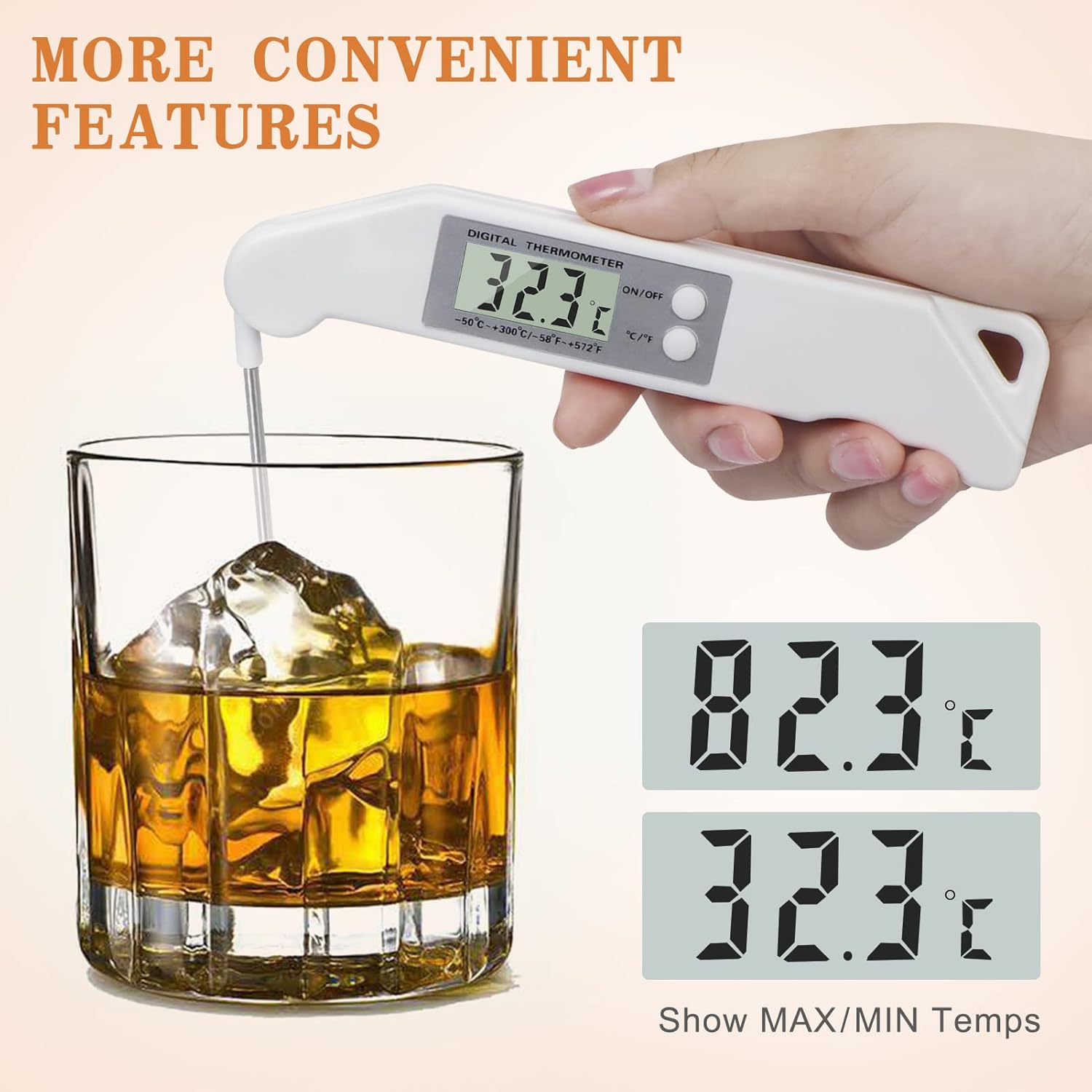 review FYY Meat Thermometer, Digital Instant Read Food Thermometer, Foldable Long Probe Food Cooking Thermometer with °F/°C, Perfect for Kitchen Smoker Grill BBQ Water Milk Jam Hot Beverage White