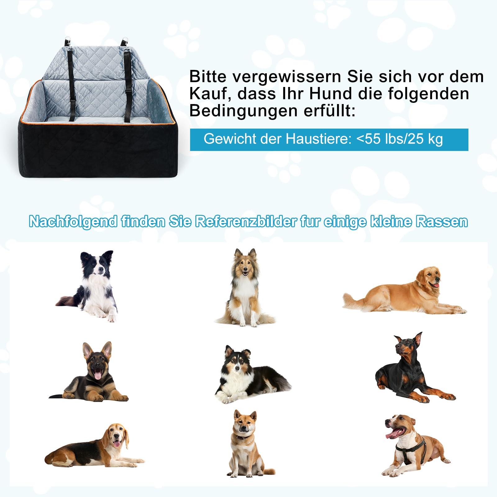Asiento Perro Coche para Perros Medianos hasta 25 kg - Asiento Coche Perro Desmontable y Lavable con Base Antideslizante para Asiento Trasero