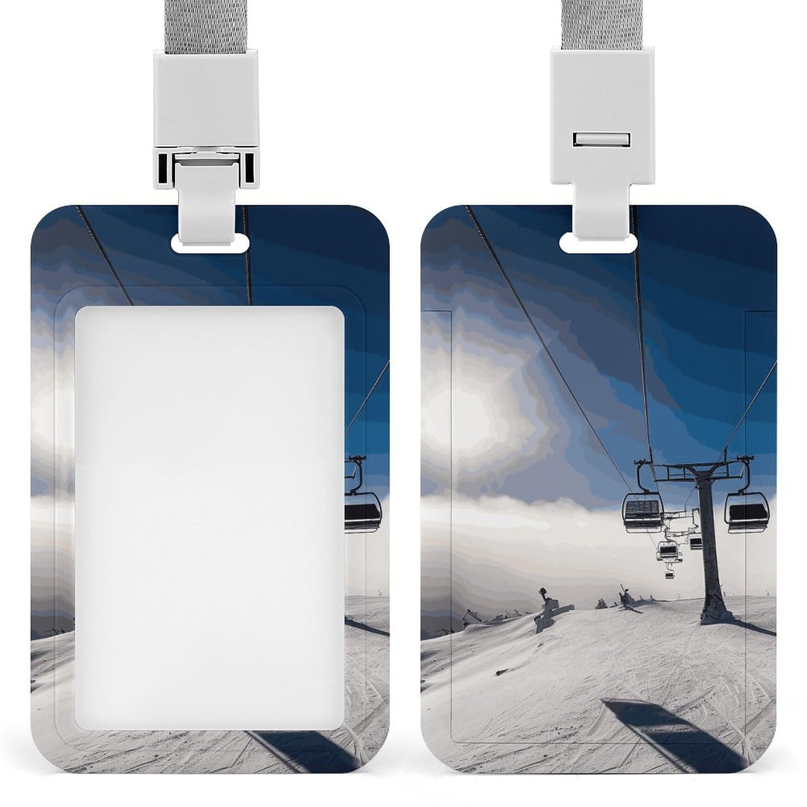 ID Card Holders for Lanyard,Ski Lift at Sunshine Printed Badge Holder with Clear Window,Plastic Vertical Bus Pass Holders for Work Teacher Nurse Employees Proximity Key Cards Women Men