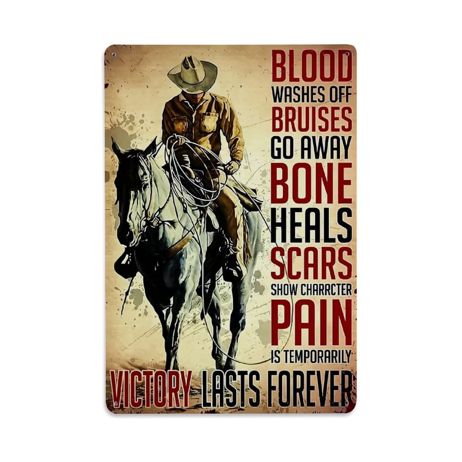 Cowboy Riding Horse With Lasso Retro Metal Tin Sign, Vintage Decor Art Poster for Bar, Home, Man Cave, Kitchen, Laundry Room Gift 8x12Inch