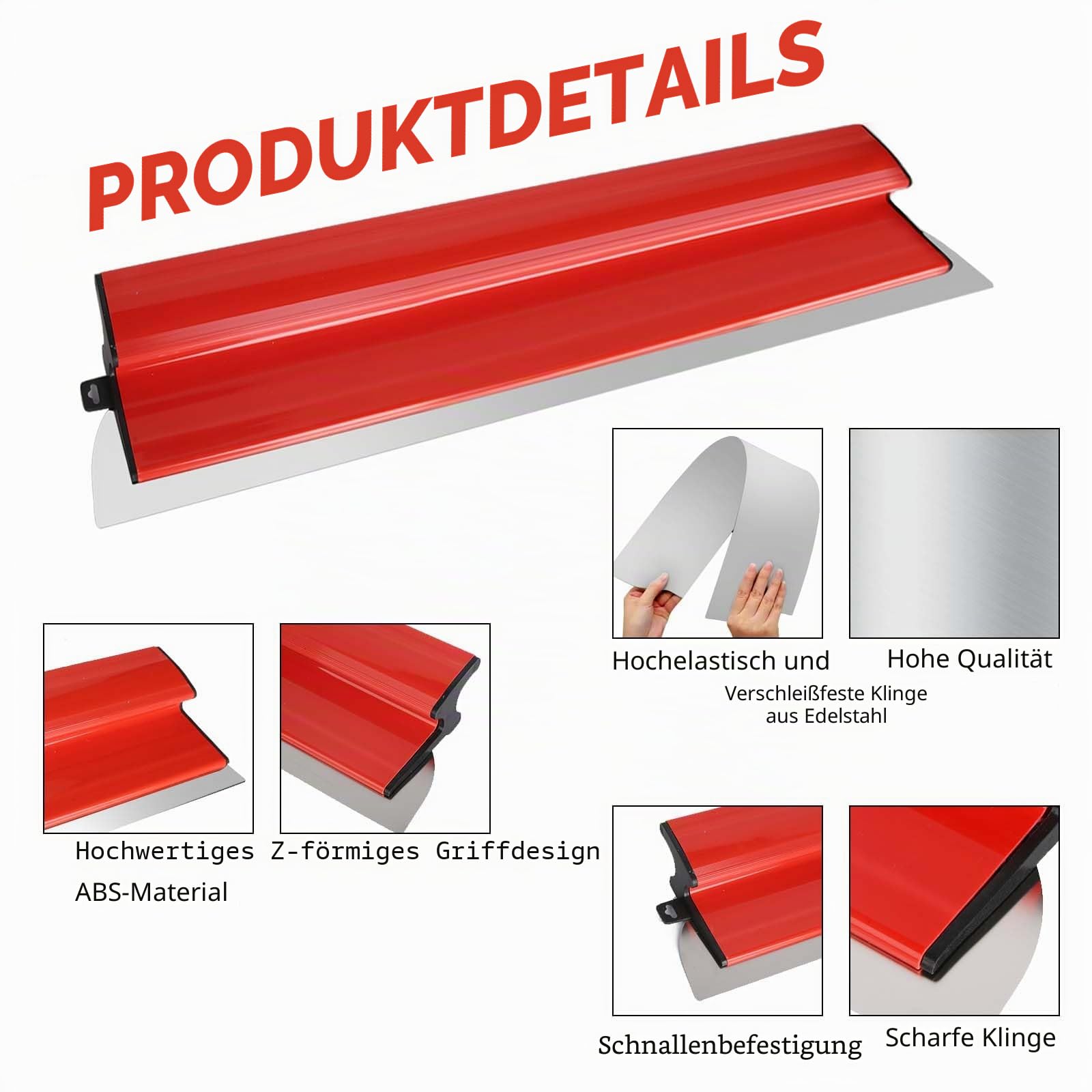 Flächenspachtel Set mit Koffer, Edelstahl Spatel Werkzeug mit Teleskopstange und Adapter, 80/60/40/25 cm, Profi Spachtel für Große Arbeitsbereiche, Wanddekoration und Bau
