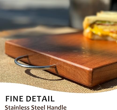 Miniatura 4 de LUBAN Tabla de cortar de madera de caoba, tablas de cortar de madera maciza para cocina, tabla de cortar gruesa y grande con asa, tabla de cortar de