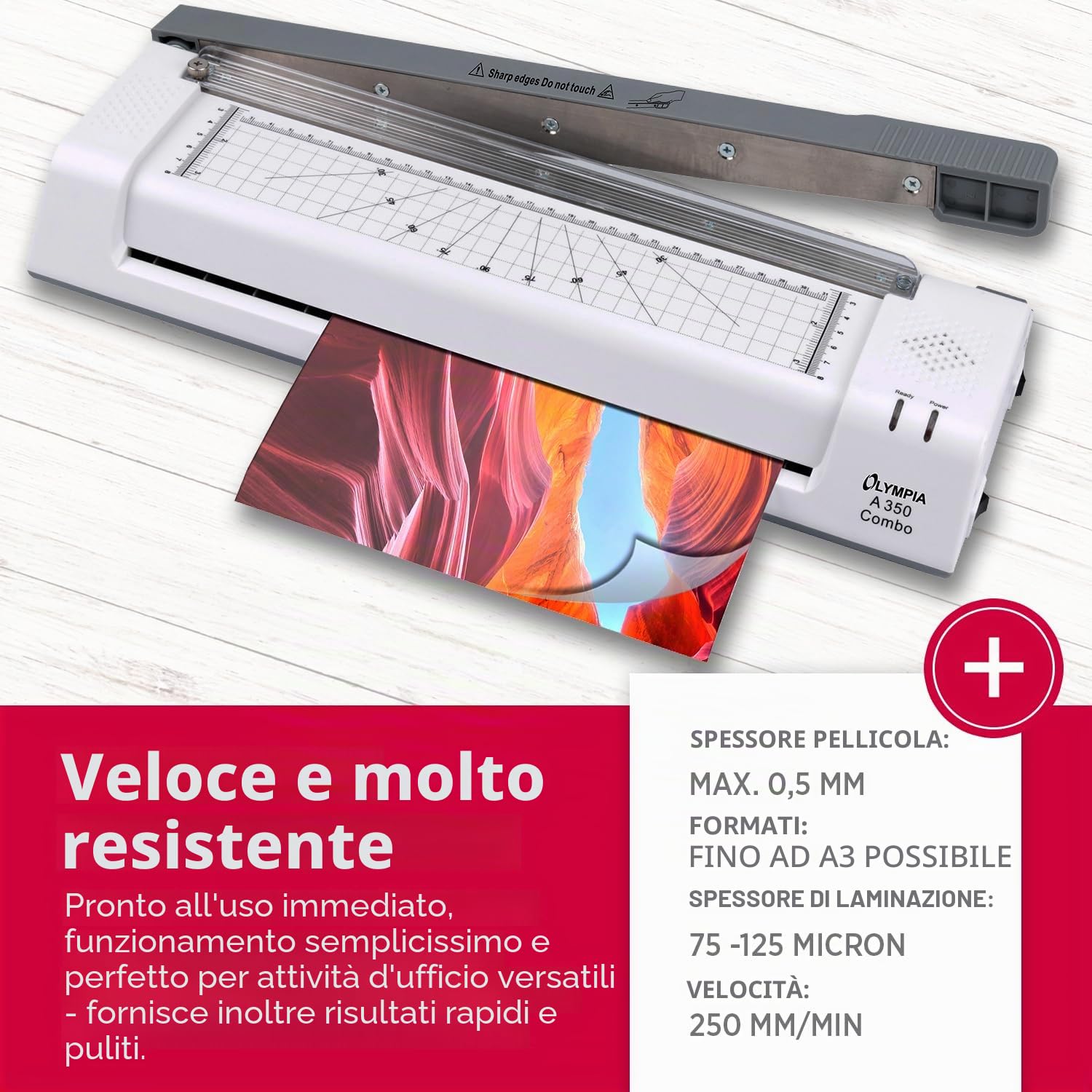 Olympia A 350, Laminatrice e affettatrice combinata per A3, 75/80-125 Micron, 3130