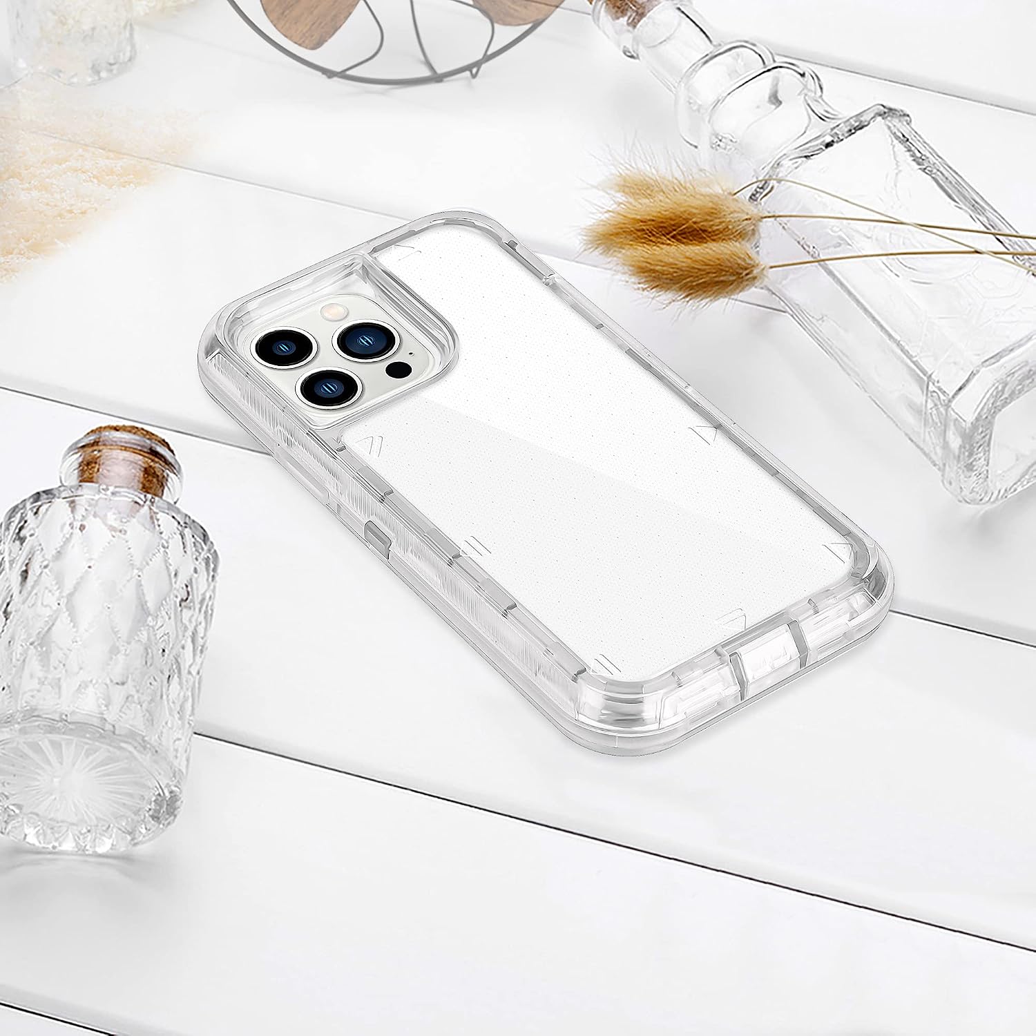 Coolden for iPhone 13 Pro Max Hybrid Clear Phone Case, Heavy Duty Protective Dual Layer Shockproof Case with Hard PC Bumper Soft TPU Back for iPhone 13 Pro Max 6.7 inch Transparent