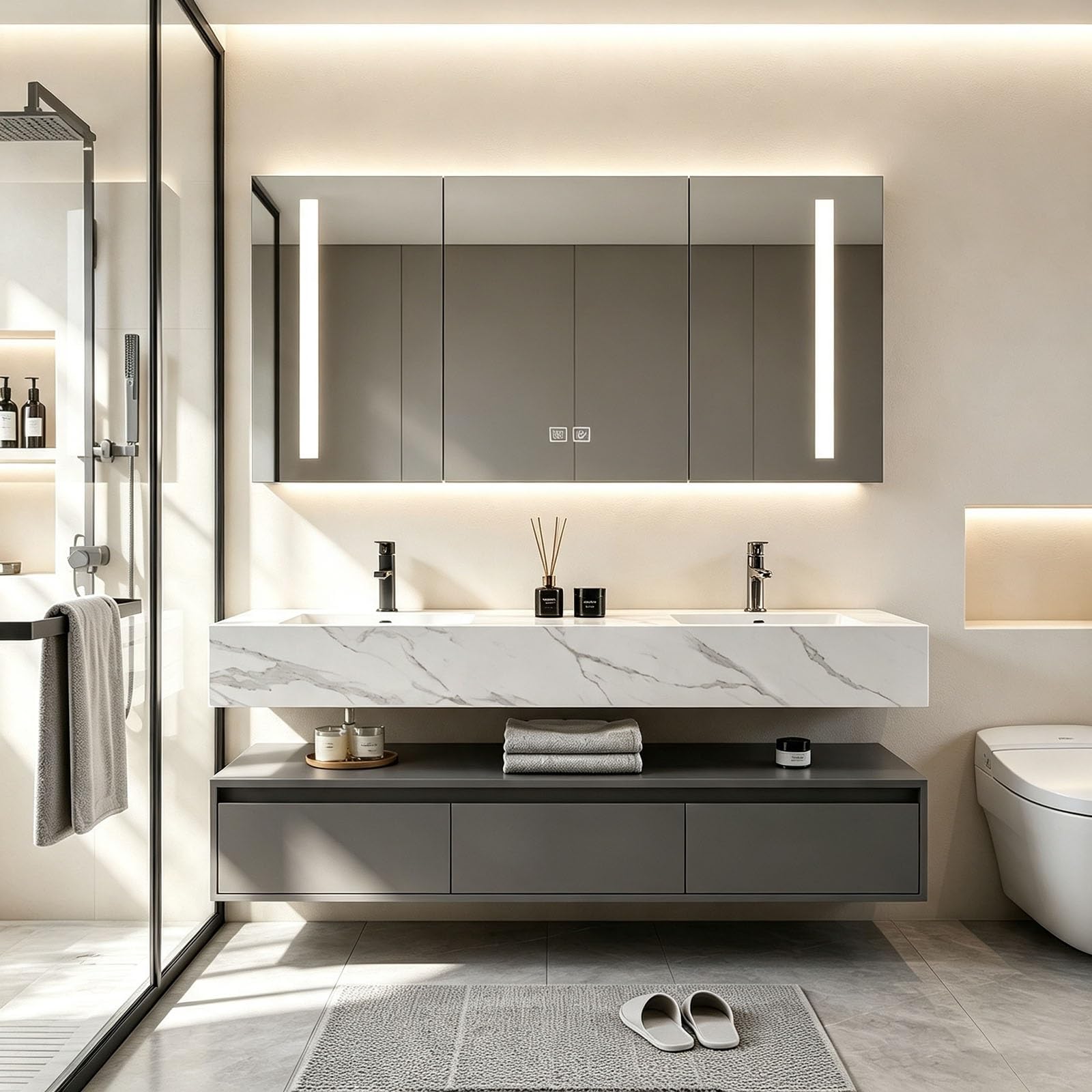 Juego de muebles de baño con lavabo y armario con espejo