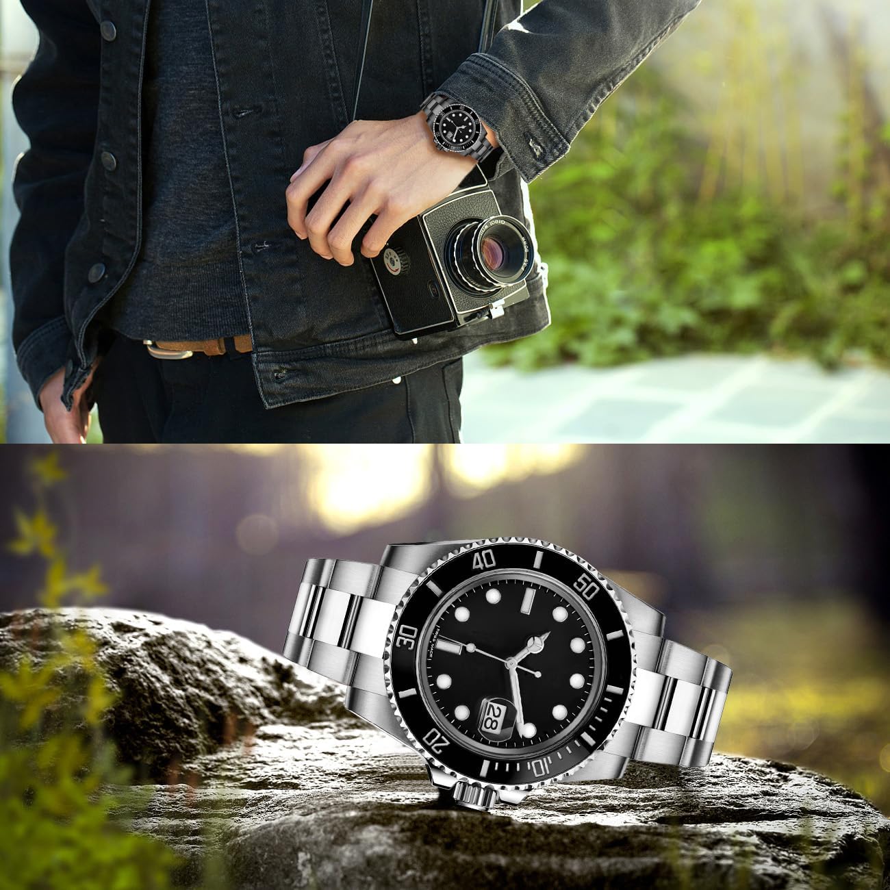 Juntan Screw-in Stainless Steel Watch Band 20mm 22mm for Men Women, Curved End Straight End Metal Watch Strap with Oyster Buckle, Taperd Replacement Jubilee Bracelet Silver Gold - Image 3