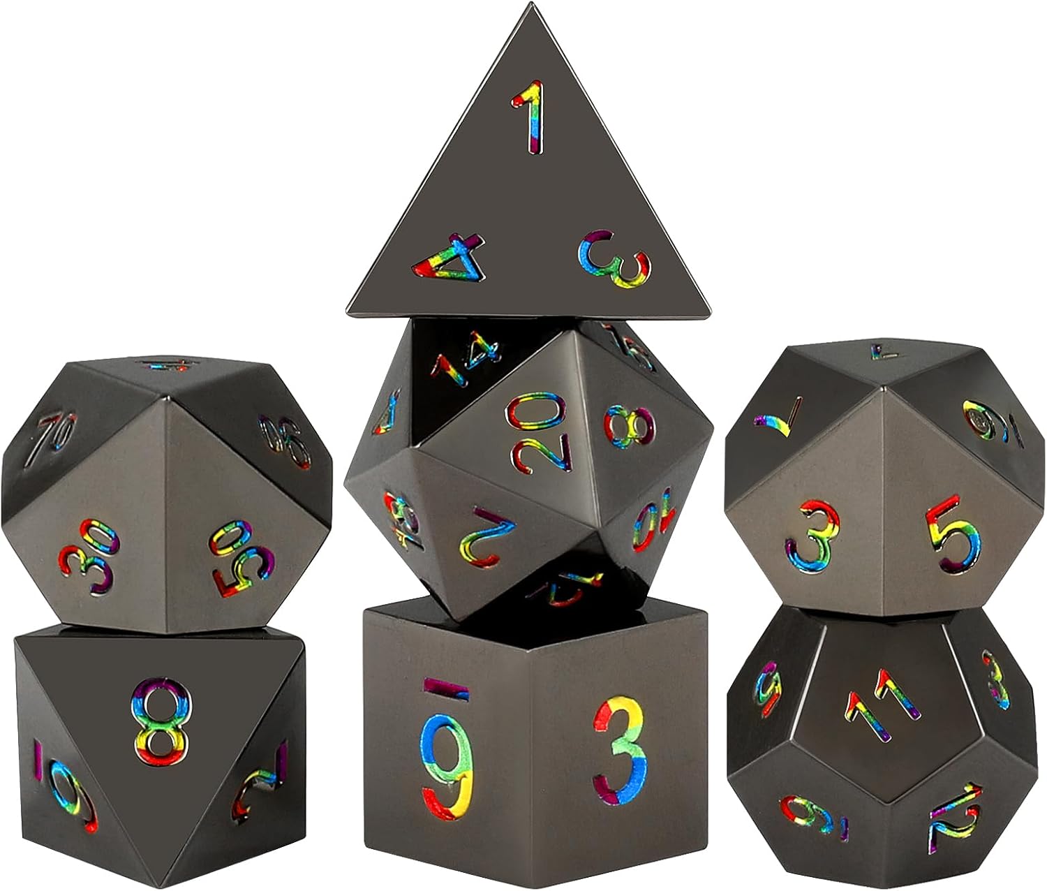 Rose Flower Form Metal Dice,7PCS Heavy Metal Dice Set,Polyhedral Dice with Gift Case for TTRPG Tabletop Gaming,Dungeon Masters,RPG Adventures(Black with Iridescent Number)