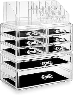 Casafield Acrylic Cosmetic Makeup Organizer & Jewelry Storage Display Case - 3 Piece Drawer Set - Clear