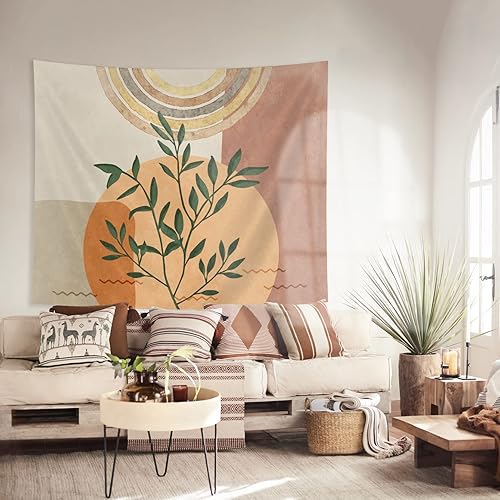 Miniatura 4 de SUOTEMEIFEI Tapiz de arte bohemio con plantas, tapiz retro con plantas, puesta de sol, paisaje, estético, abstracto, para pared, dormitorio, sala de