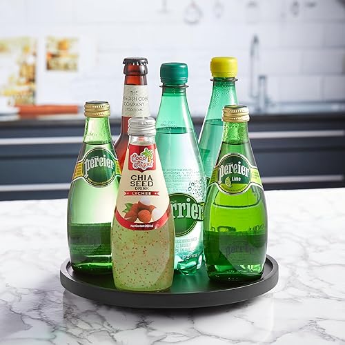 Miniatura 6 de Lazy Susan - Organizador giratorio de 9 pulgadas para gabinete, Lazy Susan de madera para mesa, comedor, despensa, encimera, armario, organización,