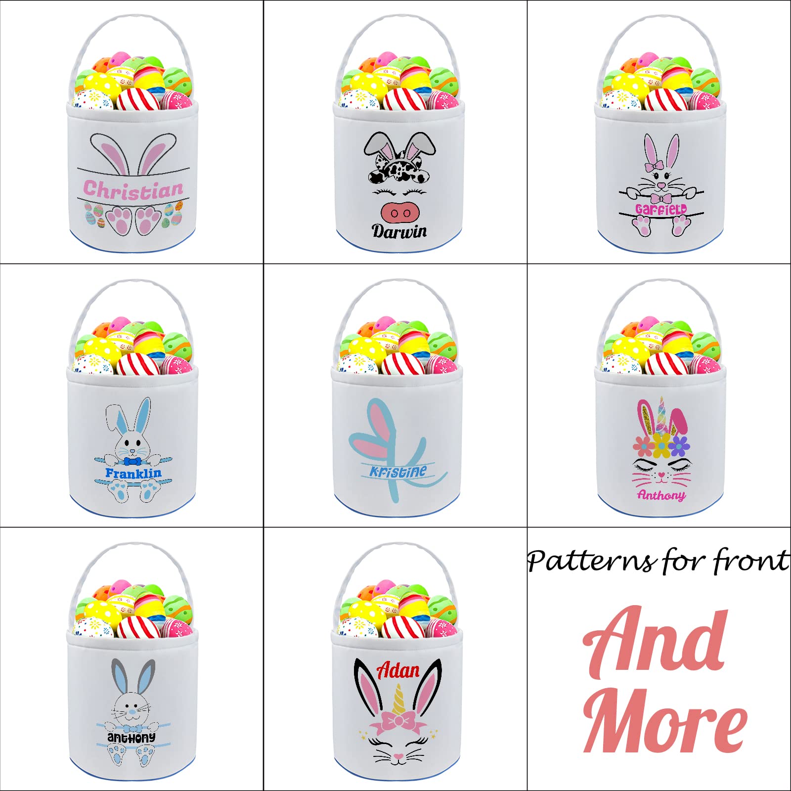 Personalized Buny Easter Basket with Name Custom Canvas Egg Bags for Kids Candy Easter Baskets for Baby Boys Girls-Pink