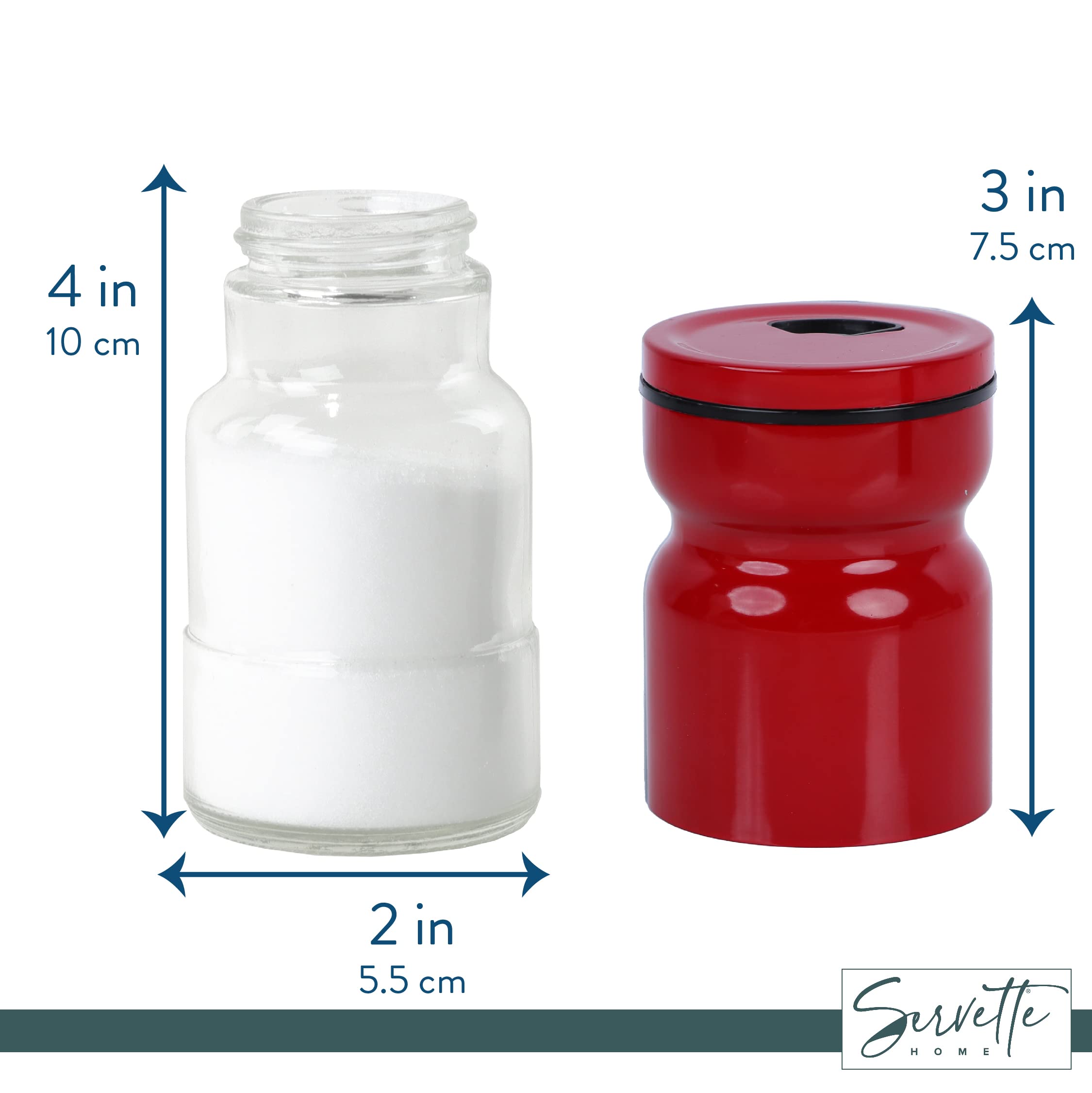 Salz- und Pfefferstreuer aus Glas und Metall, Rot, 2 Stück
